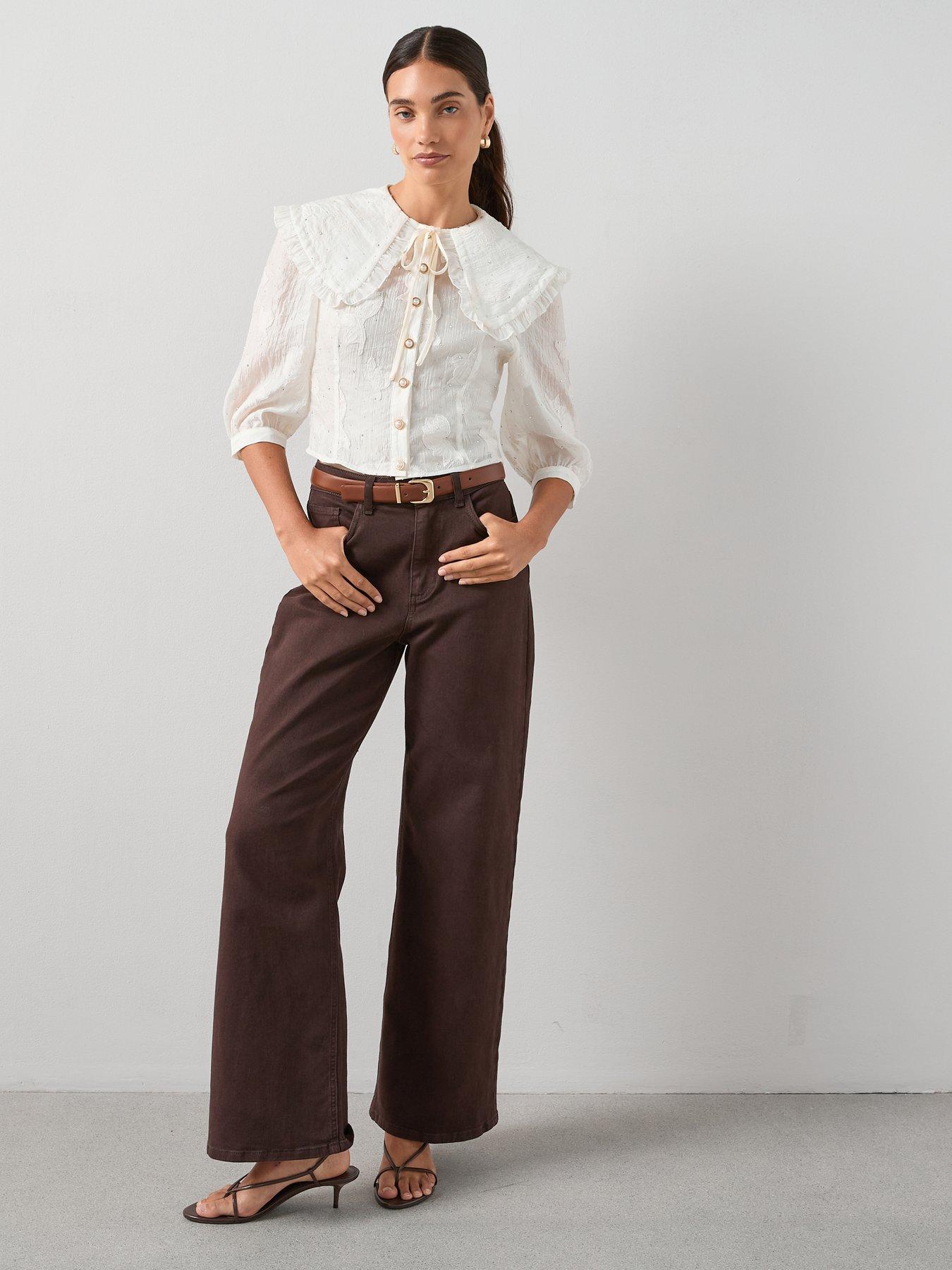 Image 3 of 7 of The Very Collection Embellished Peter Pan Collar Applique Tie Blouse - Cream&nbsp;