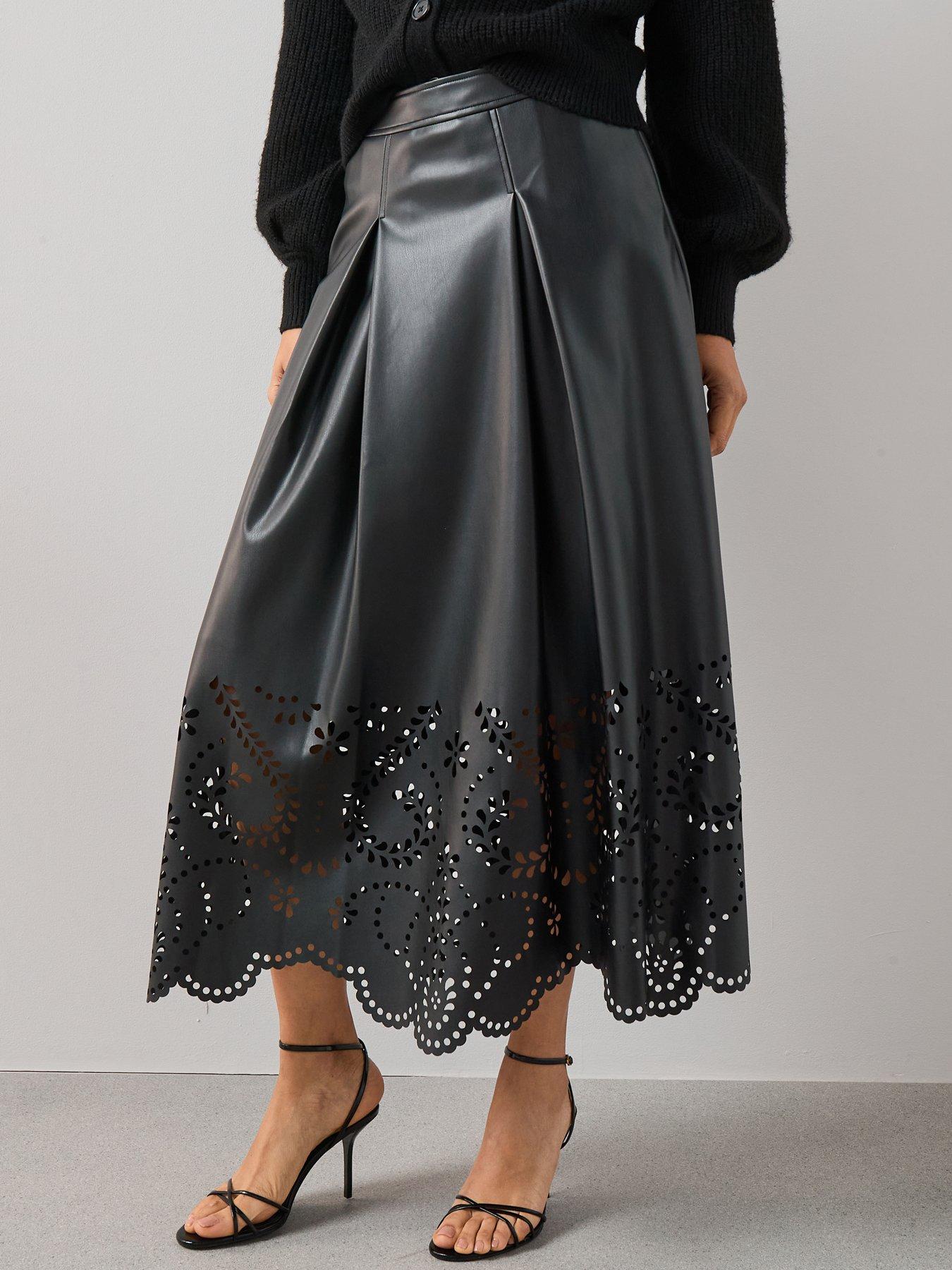 The Very Collection PU Cutwork Midi Skirt - Black