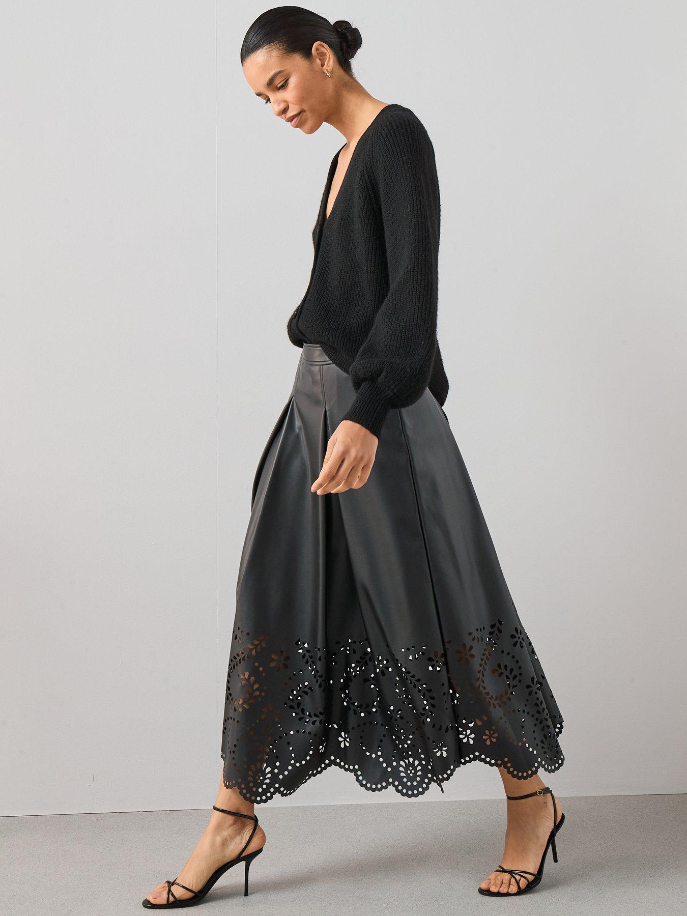 Image 5 of 7 of The Very Collection PU Cutwork Midi Skirt - Black