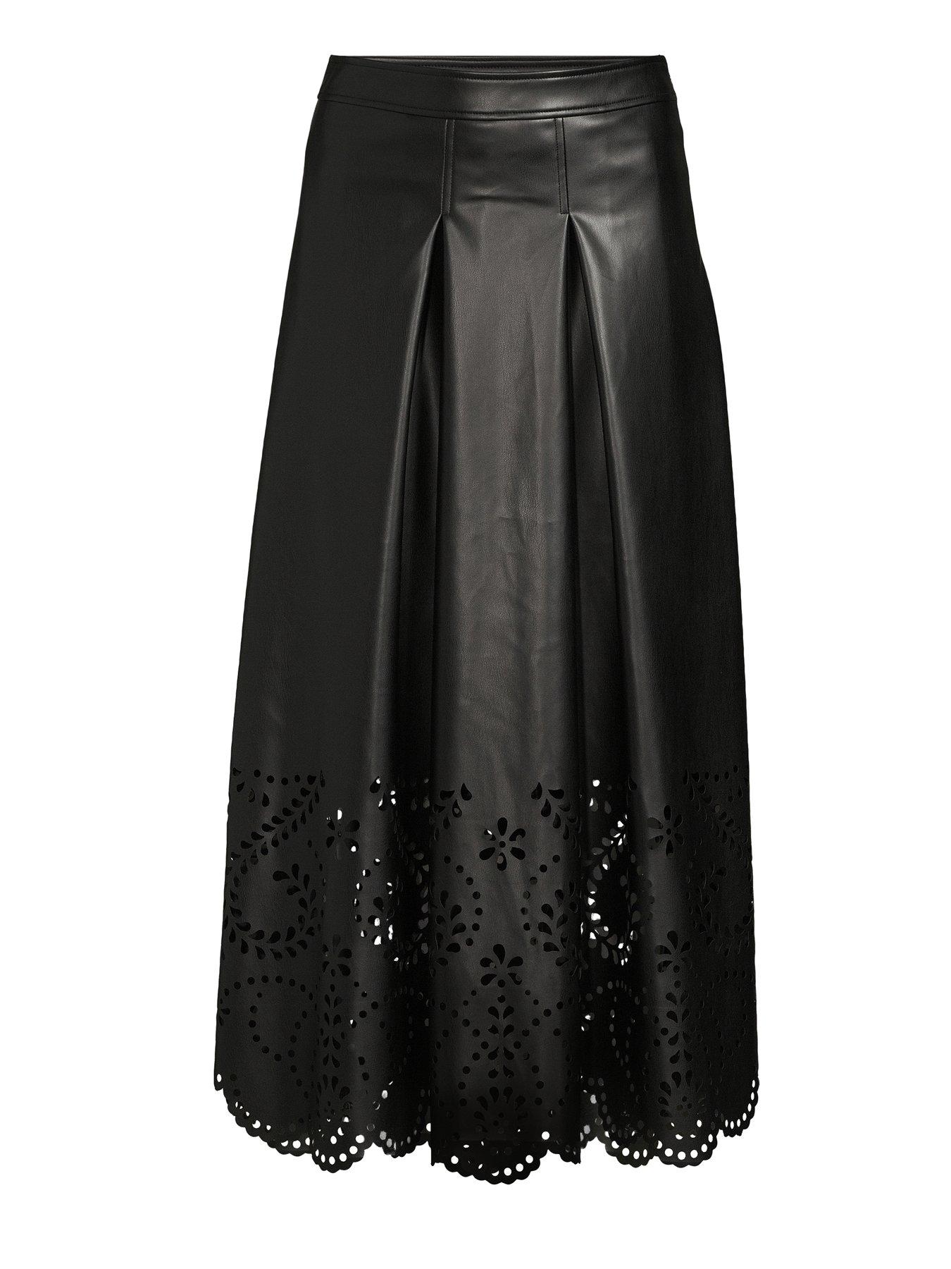 Image 7 of 7 of The Very Collection PU Cutwork Midi Skirt - Black