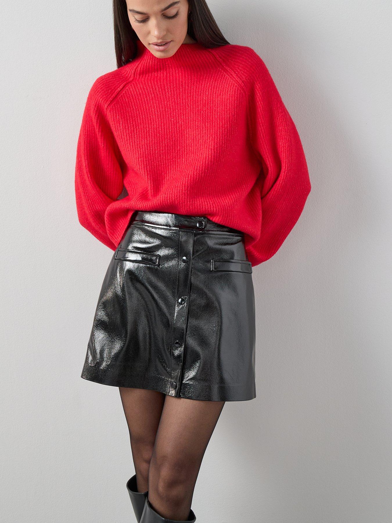 Image 6 of 6 of The Very Collection Crackled Pu Mini Skirt - Black