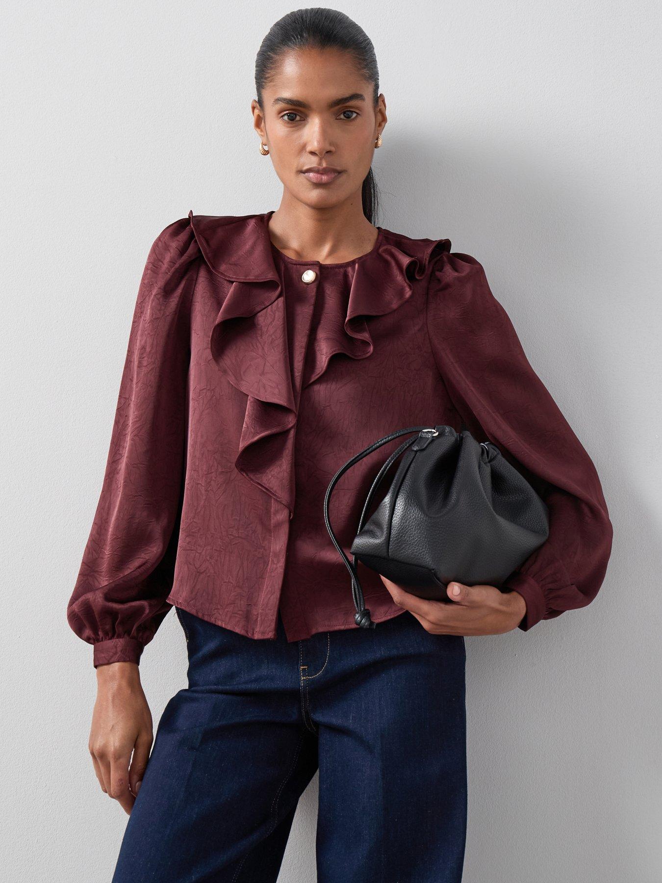 The Very Collection Satin Frill Blouse - Burgundy