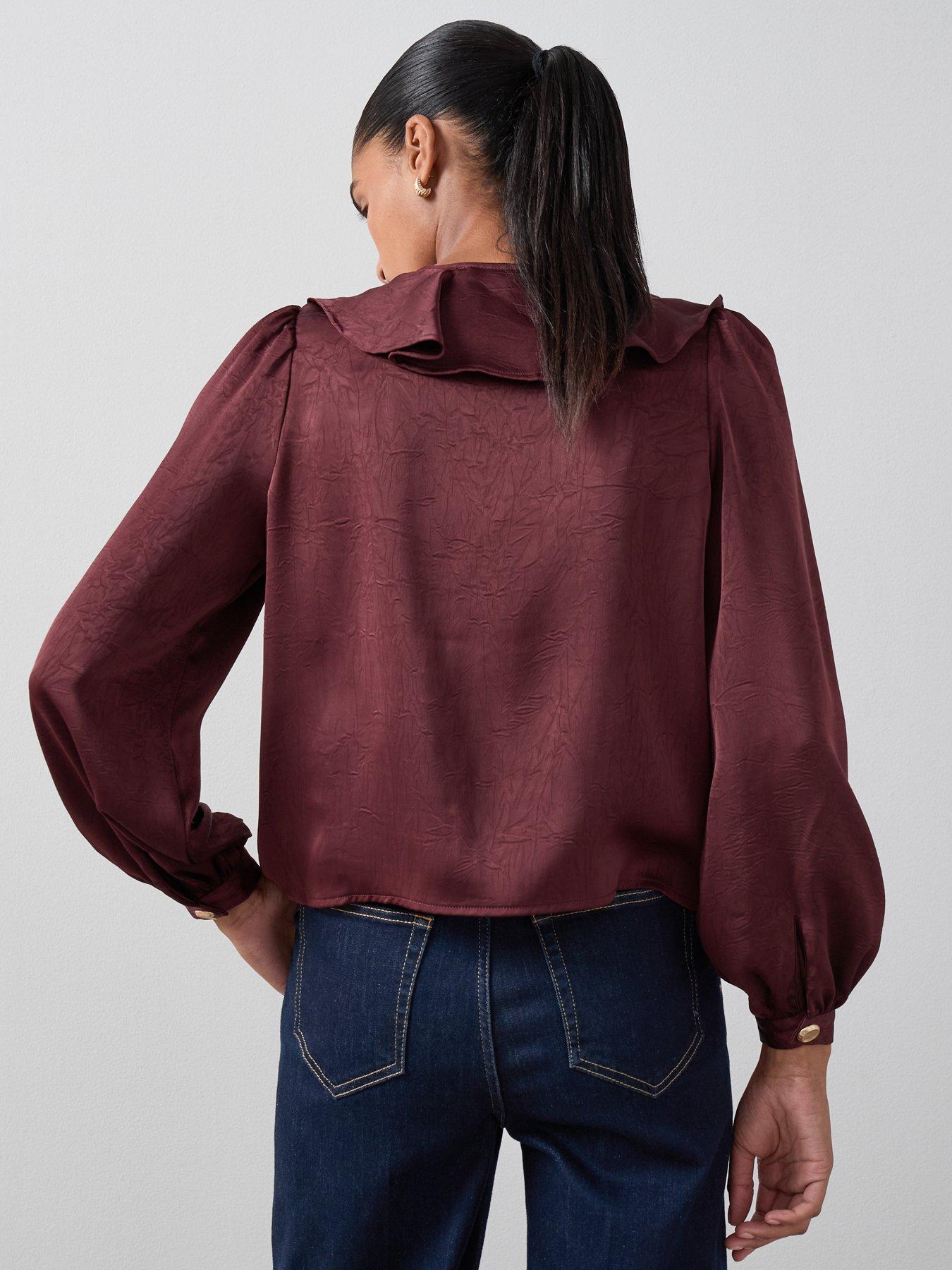 stillFront image of the-very-collection-satin-frill-blouse-burgundy