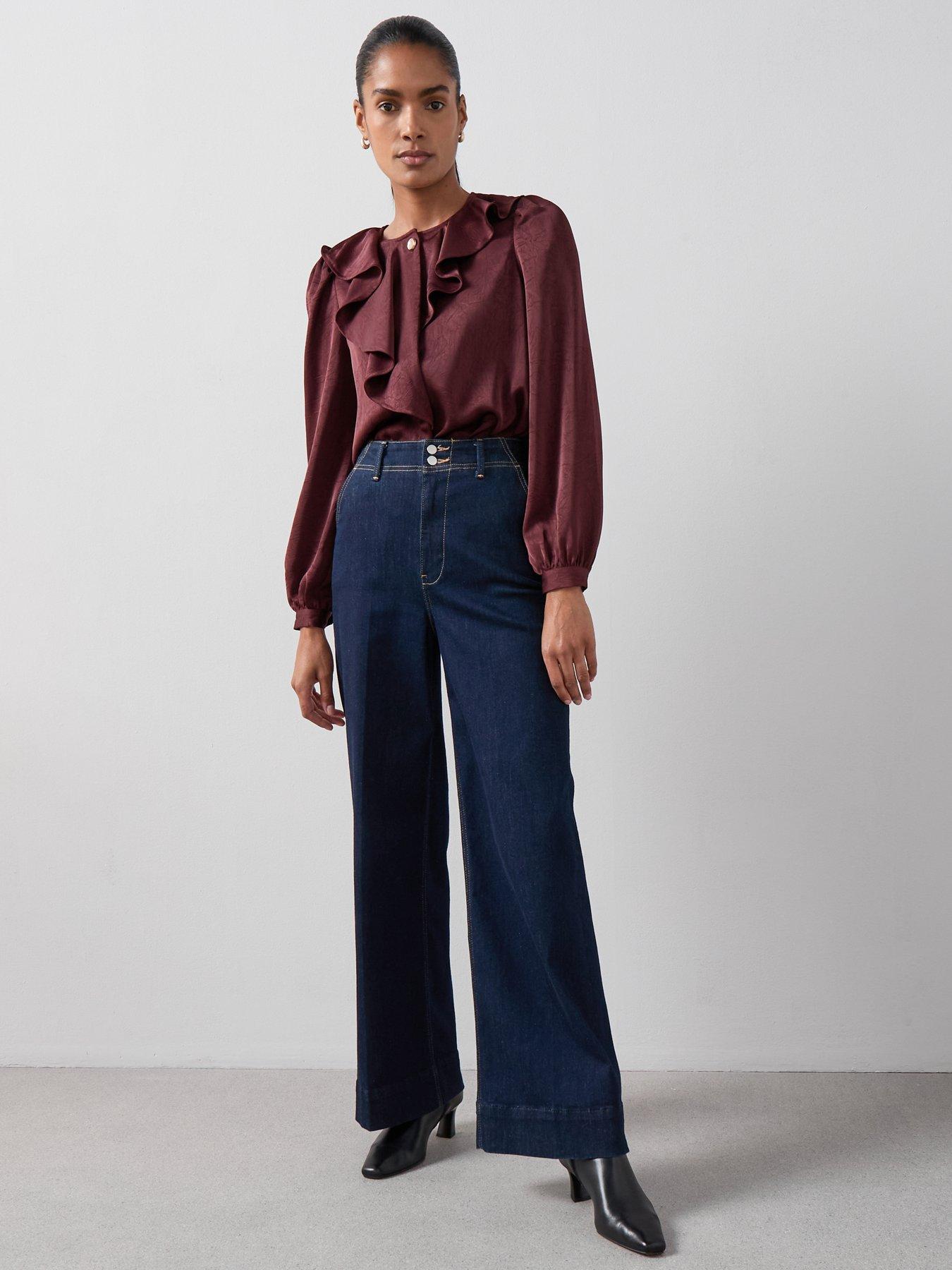 image of the-very-collection-satin-frill-blouse-burgundy