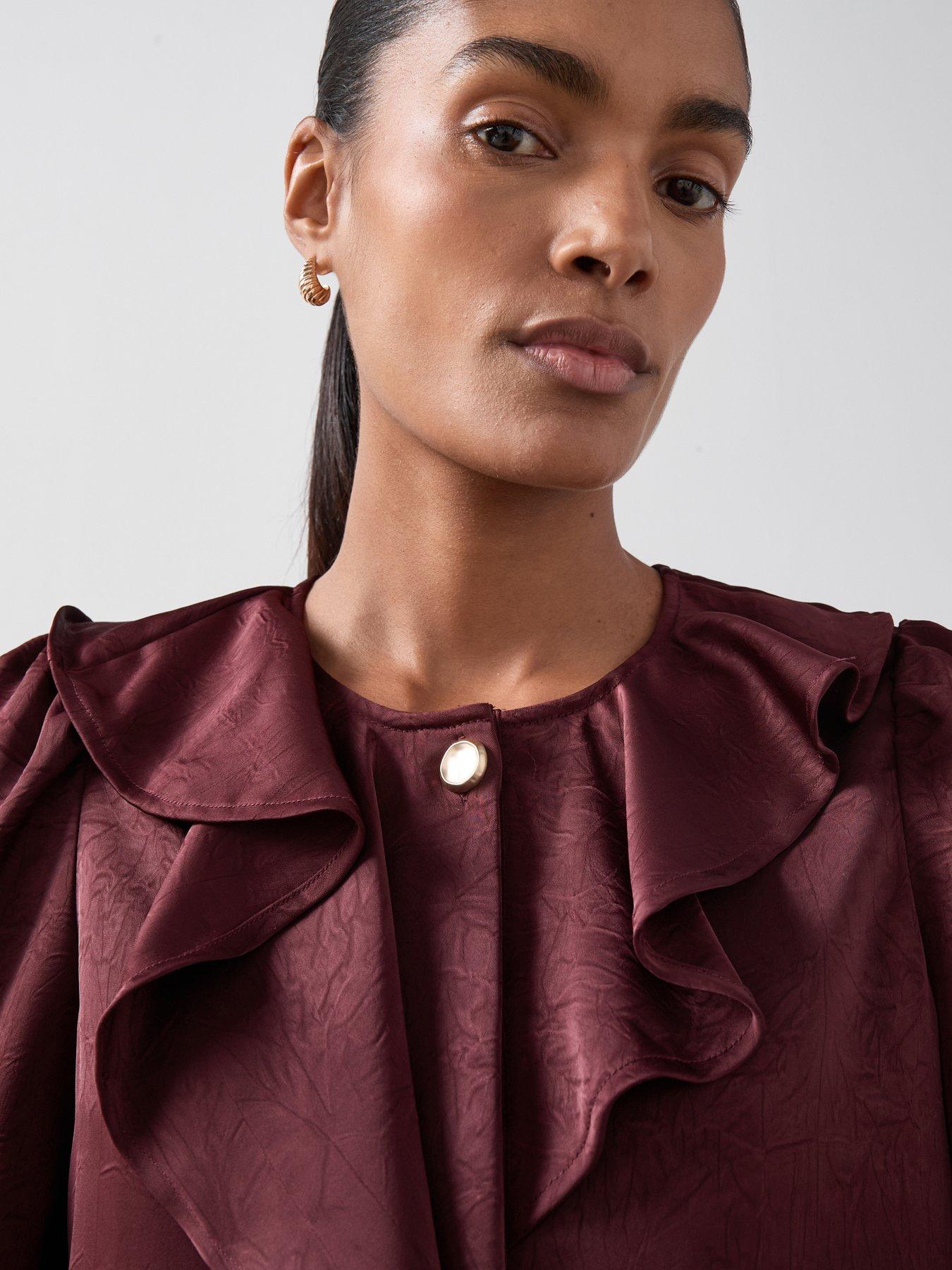 Image 4 of 6 of The Very Collection Satin Frill Blouse - Red