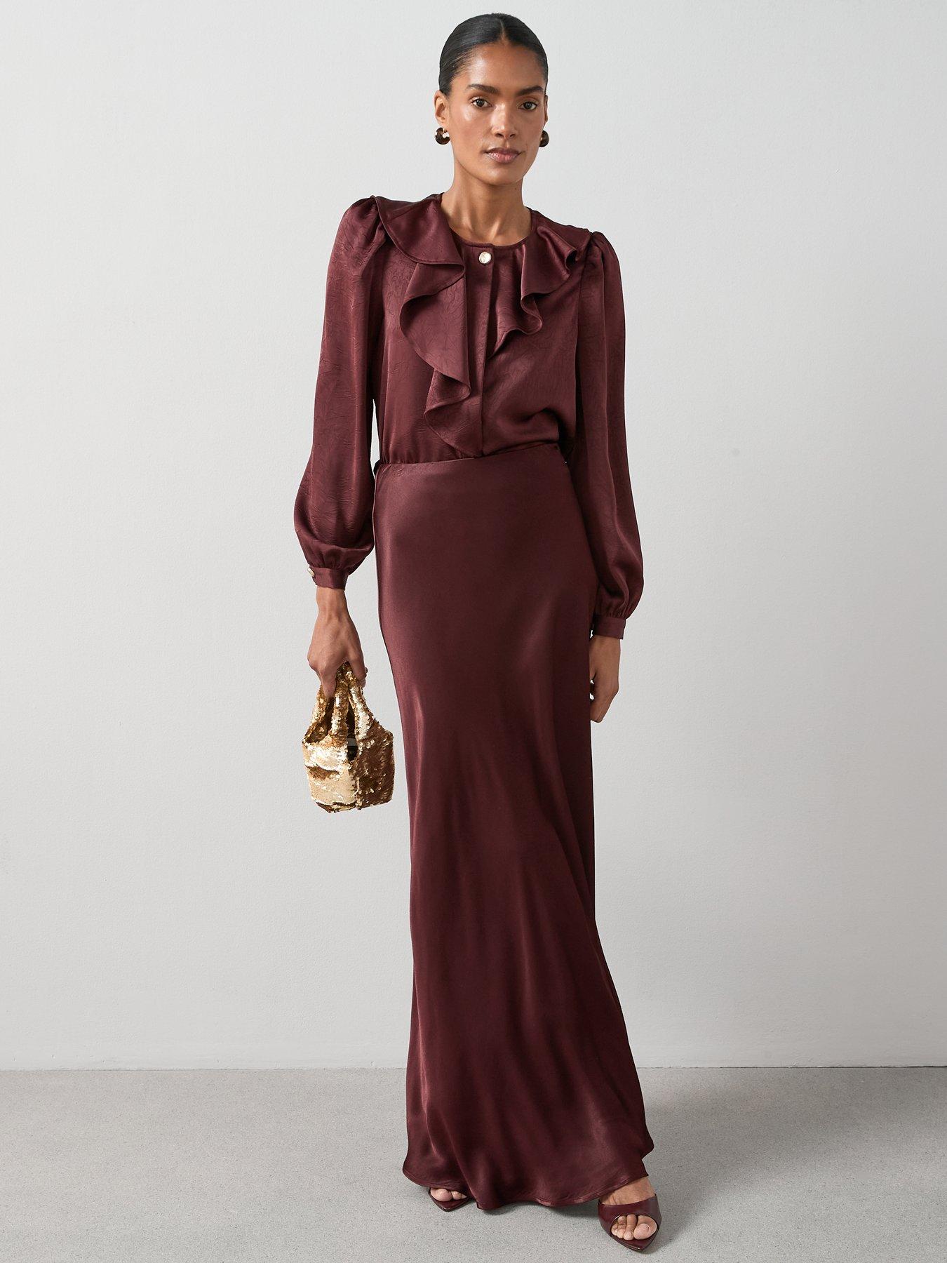  image of the-very-collection-satin-frill-blouse-burgundy