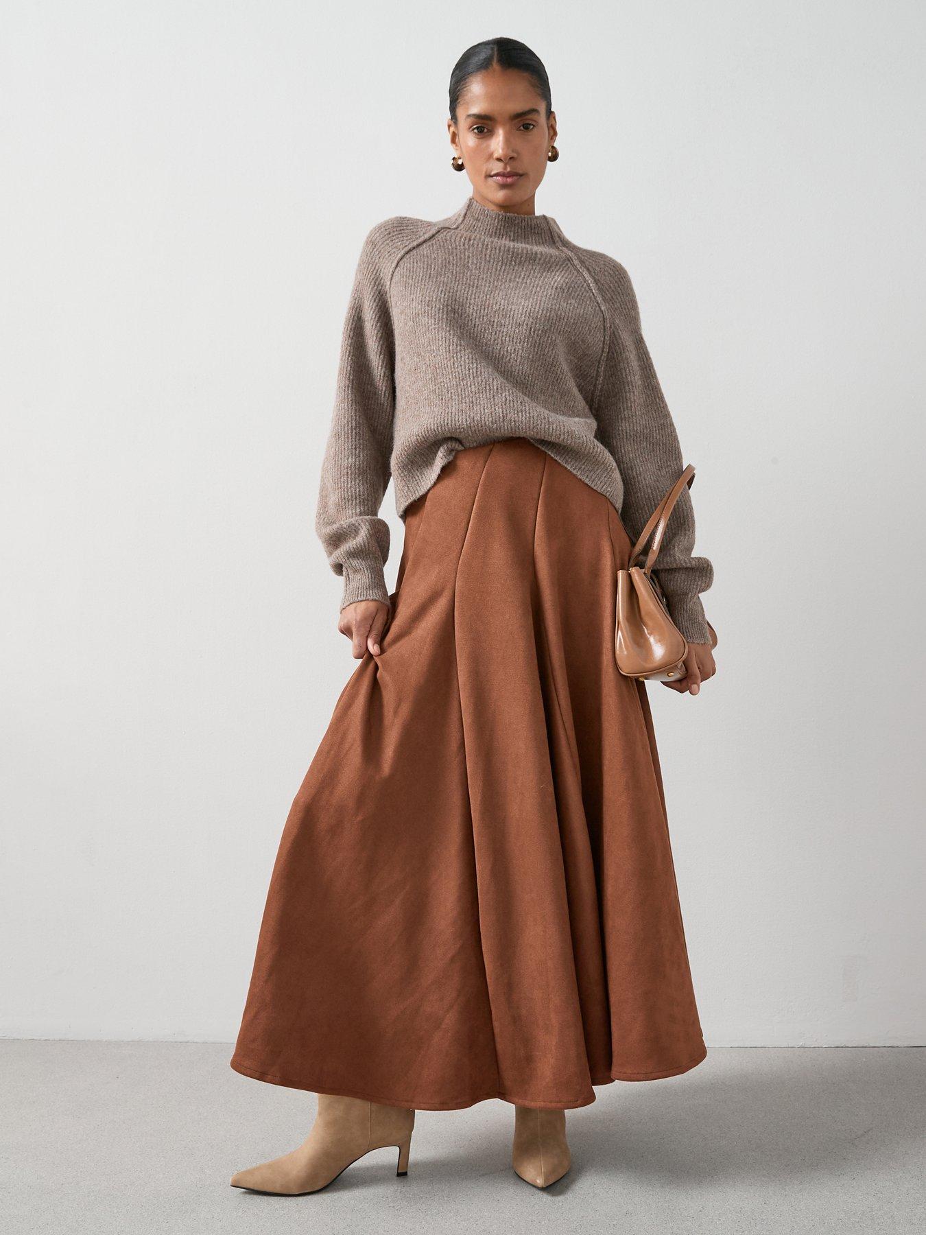 undefined Suedette Full Midaxi Skirt - Brown