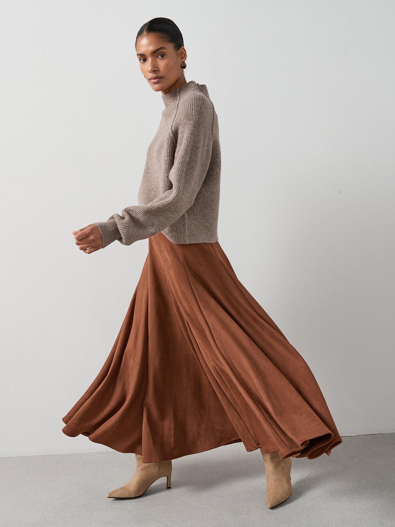 Image 3 of 7 of The Very Collection Suedette Full Midaxi Skirt&nbsp;- Brown