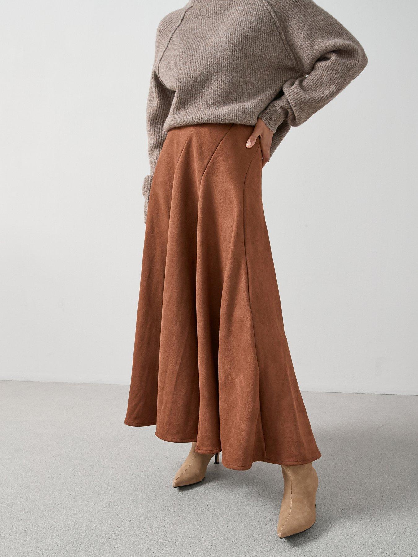 Image 4 of 7 of The Very Collection Suedette Full Midaxi Skirt&nbsp;- Brown