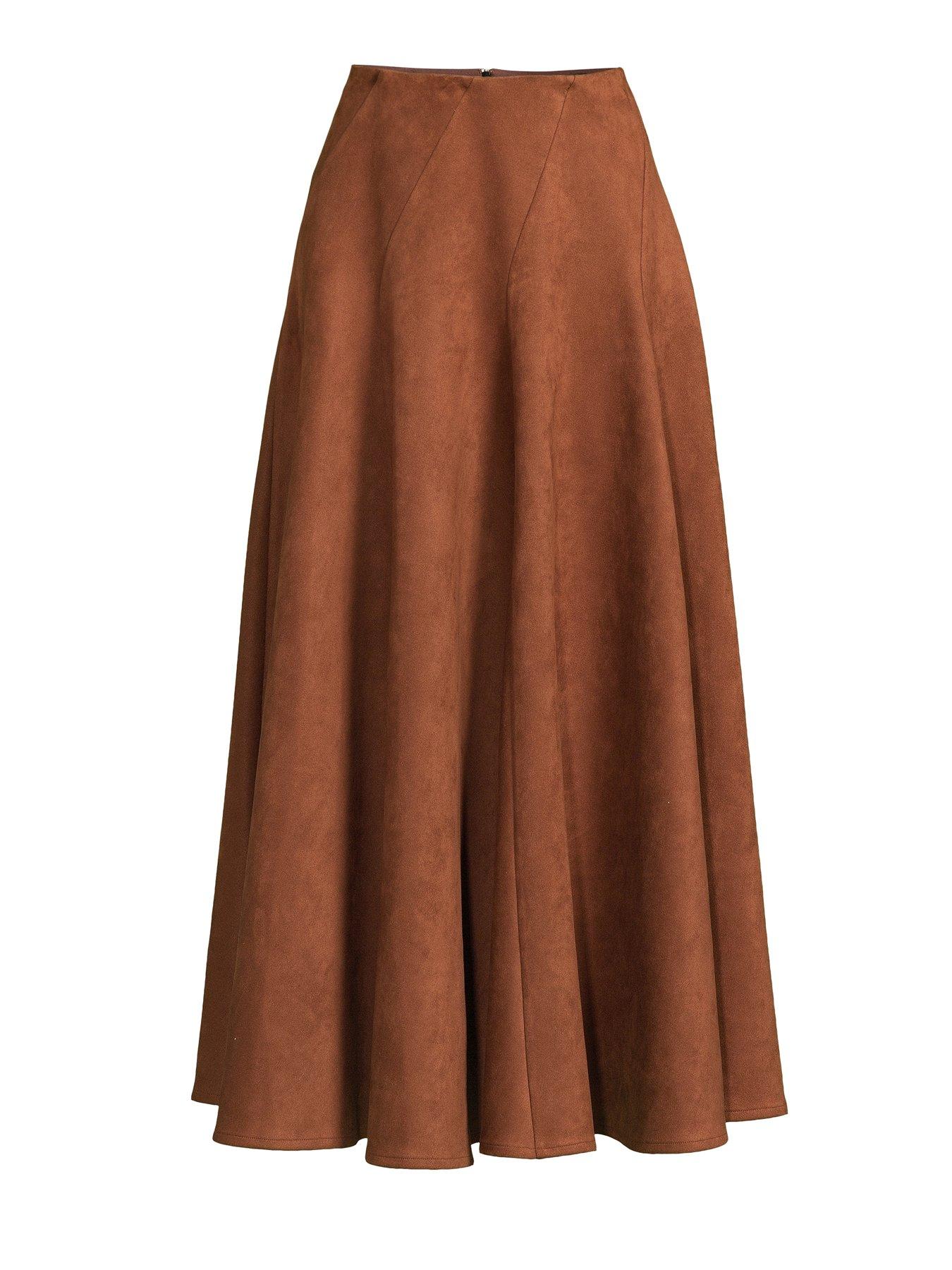 Image 7 of 7 of The Very Collection Suedette Full Midaxi Skirt&nbsp;- Brown