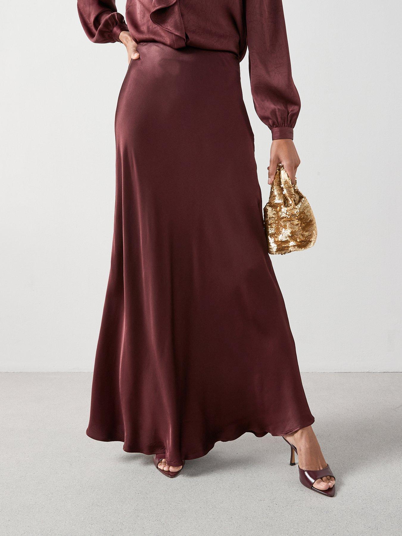 The Very Collection Satin Bias Cut Maxi Skirt - Burgundy