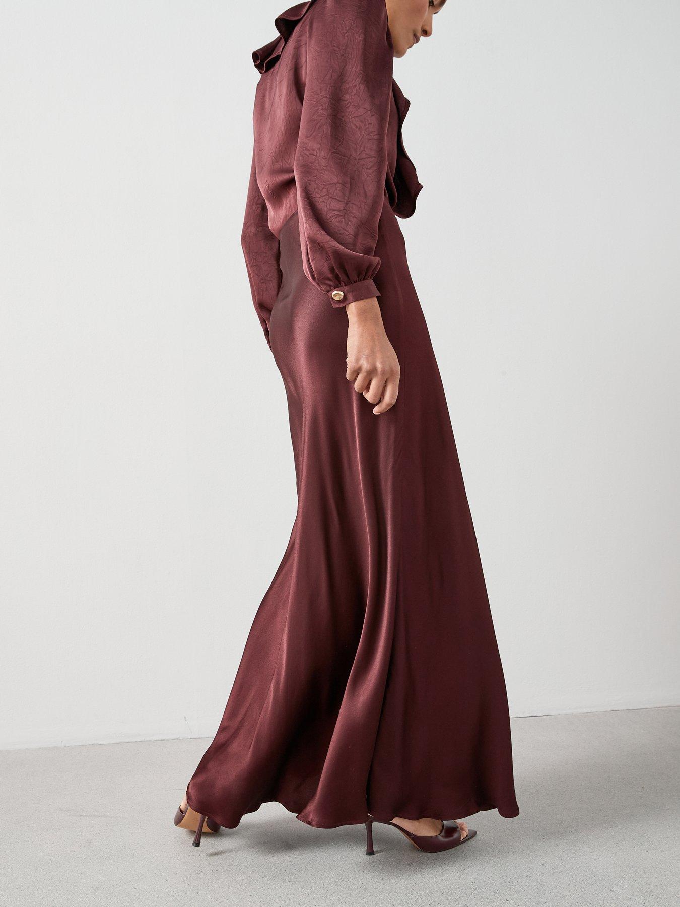  image of the-very-collection-satin-bias-cut-maxi-skirt-burgundy