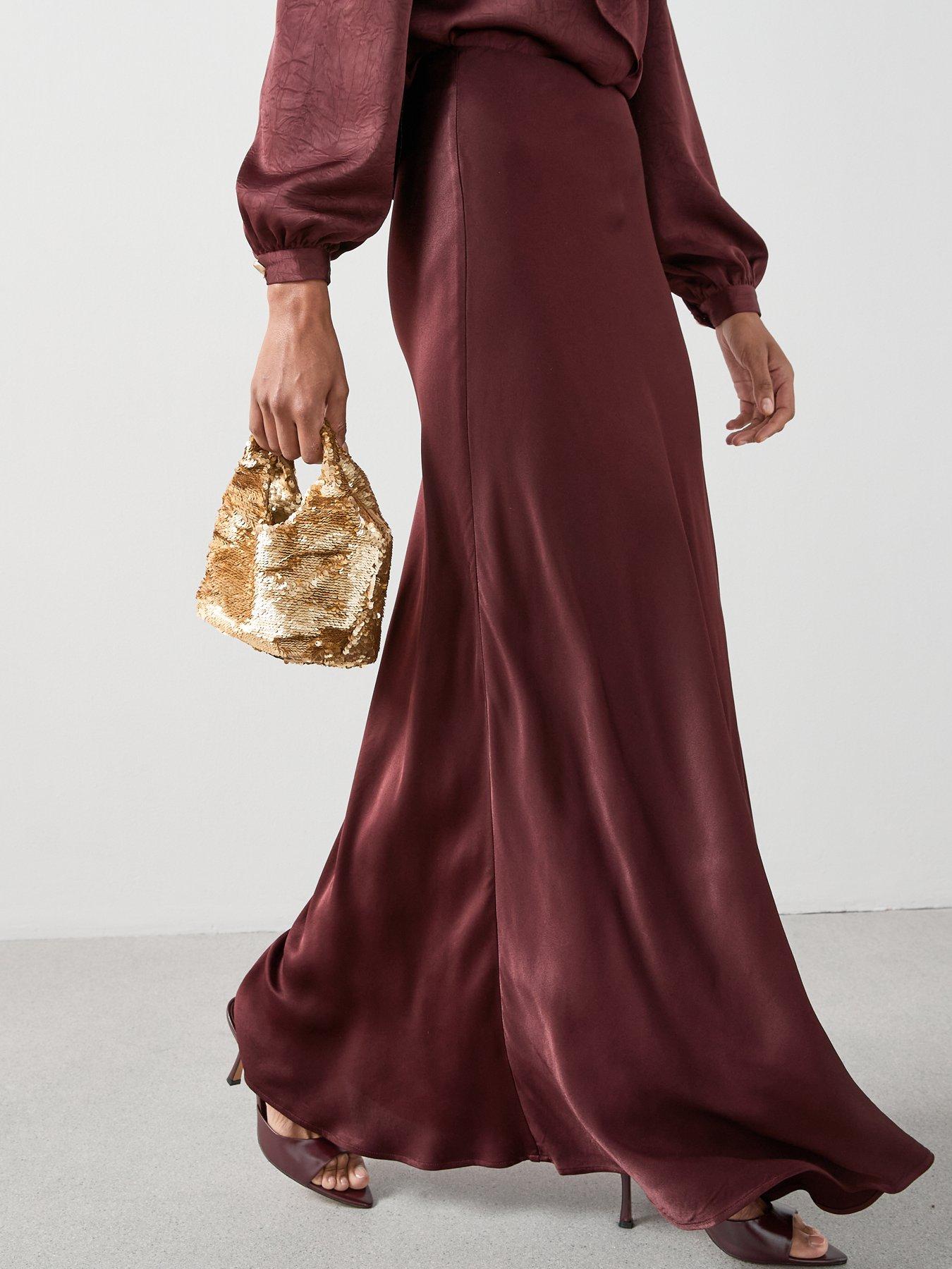  image of the-very-collection-satin-bias-cut-maxi-skirt-burgundy