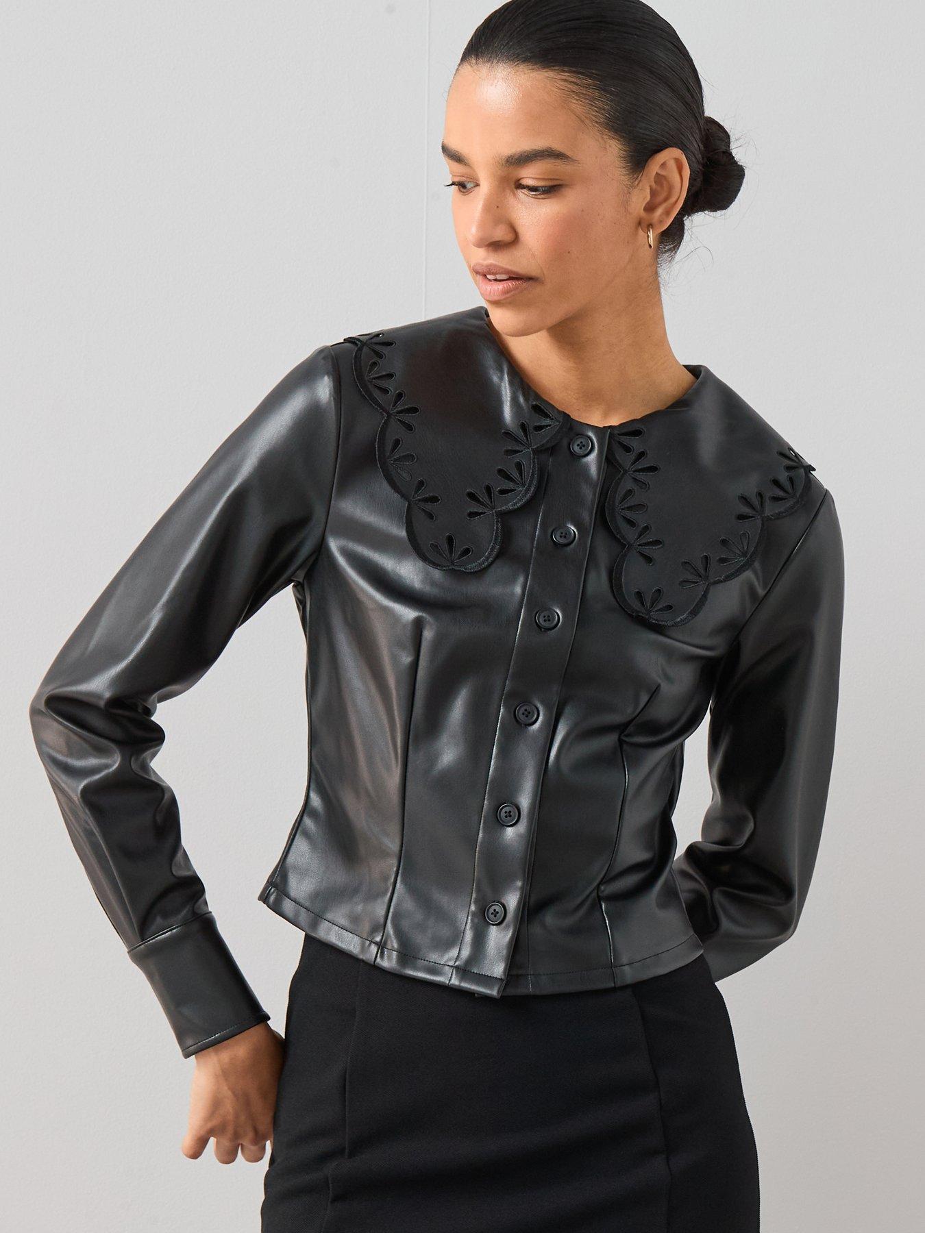 undefined PU Collar Shirt - Black