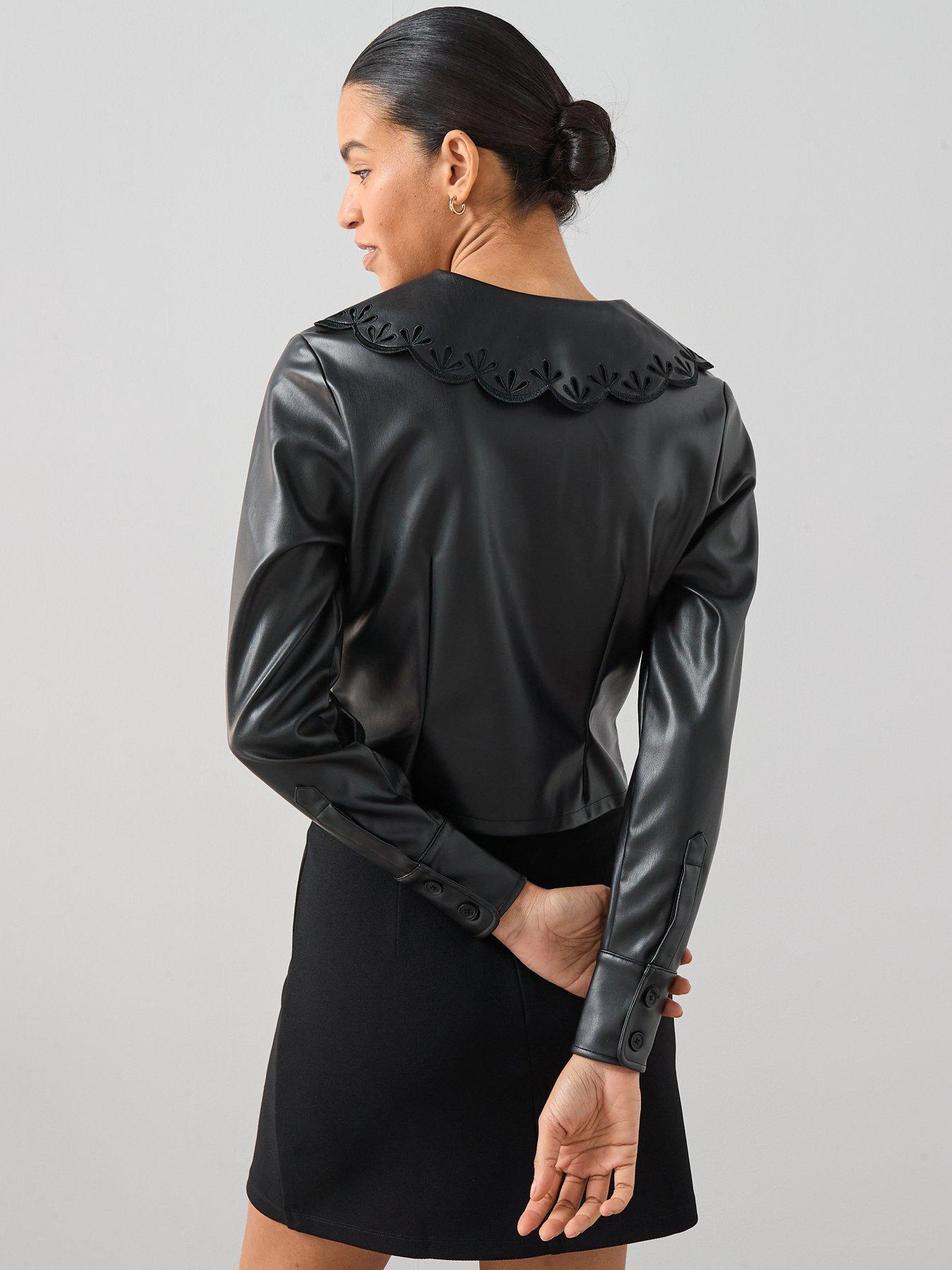 Image 2 of 6 of The Very Collection PU Collar Shirt - Black