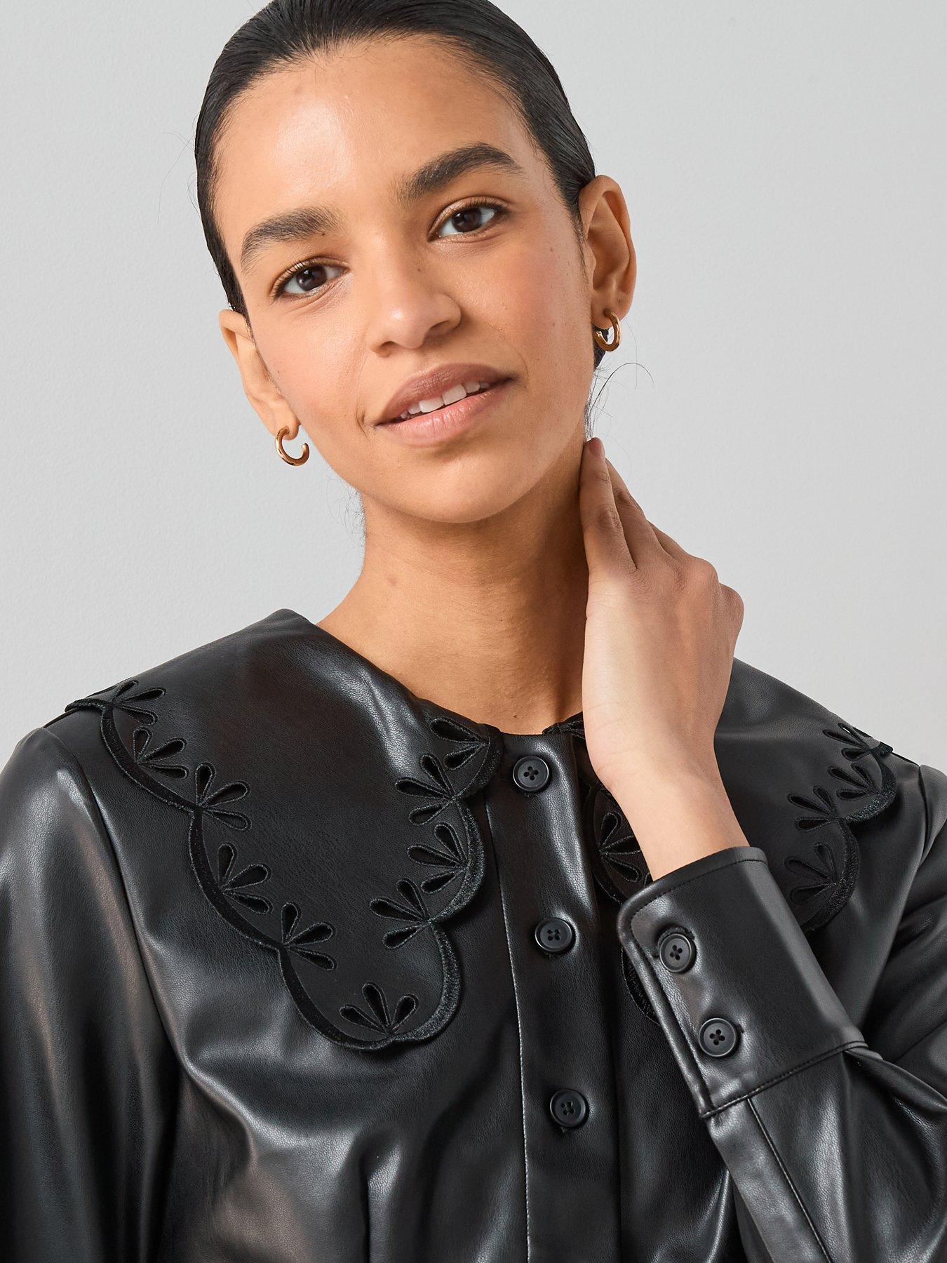 Image 4 of 6 of The Very Collection PU Collar Shirt - Black