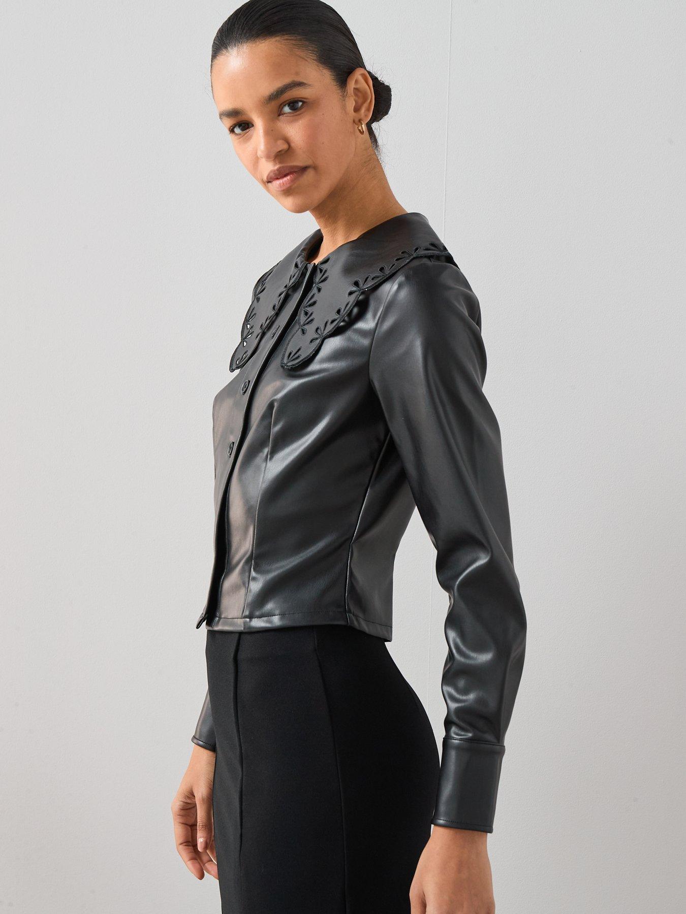 Image 6 of 6 of The Very Collection PU Collar Shirt - Black