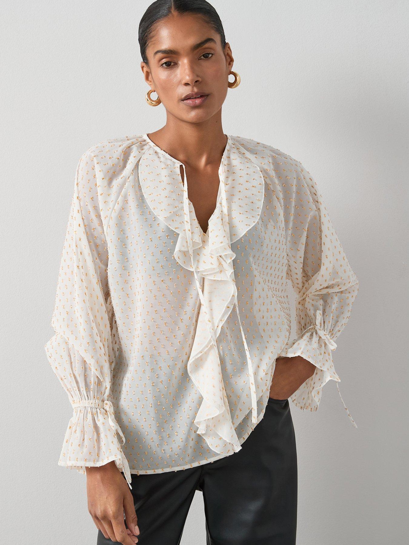 undefined Ruffle Detail Gold Lurex Spec Blouse - Cream