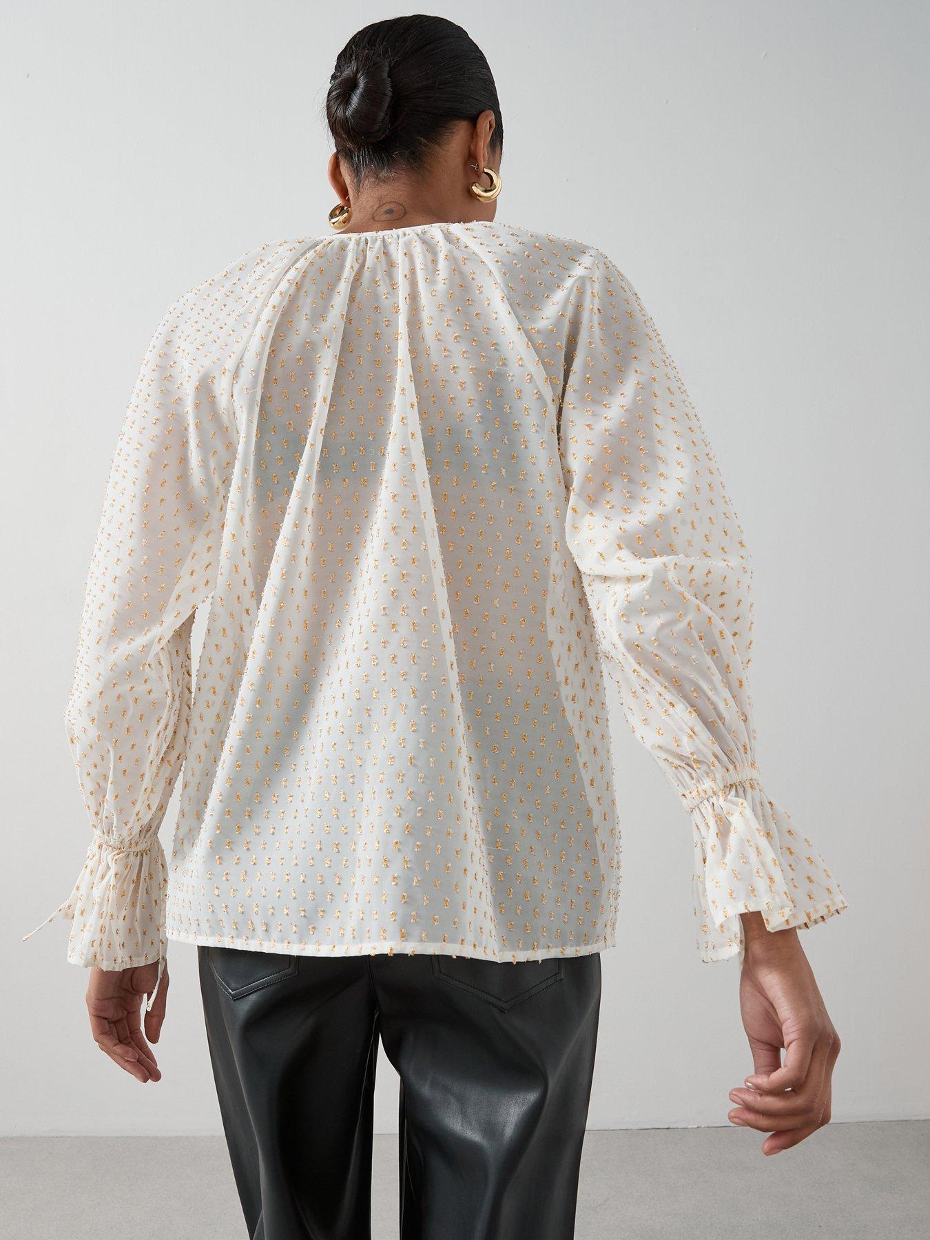 Image 2 of 7 of The Very Collection Ruffle Detail Gold Lurex Spec Blouse - Cream