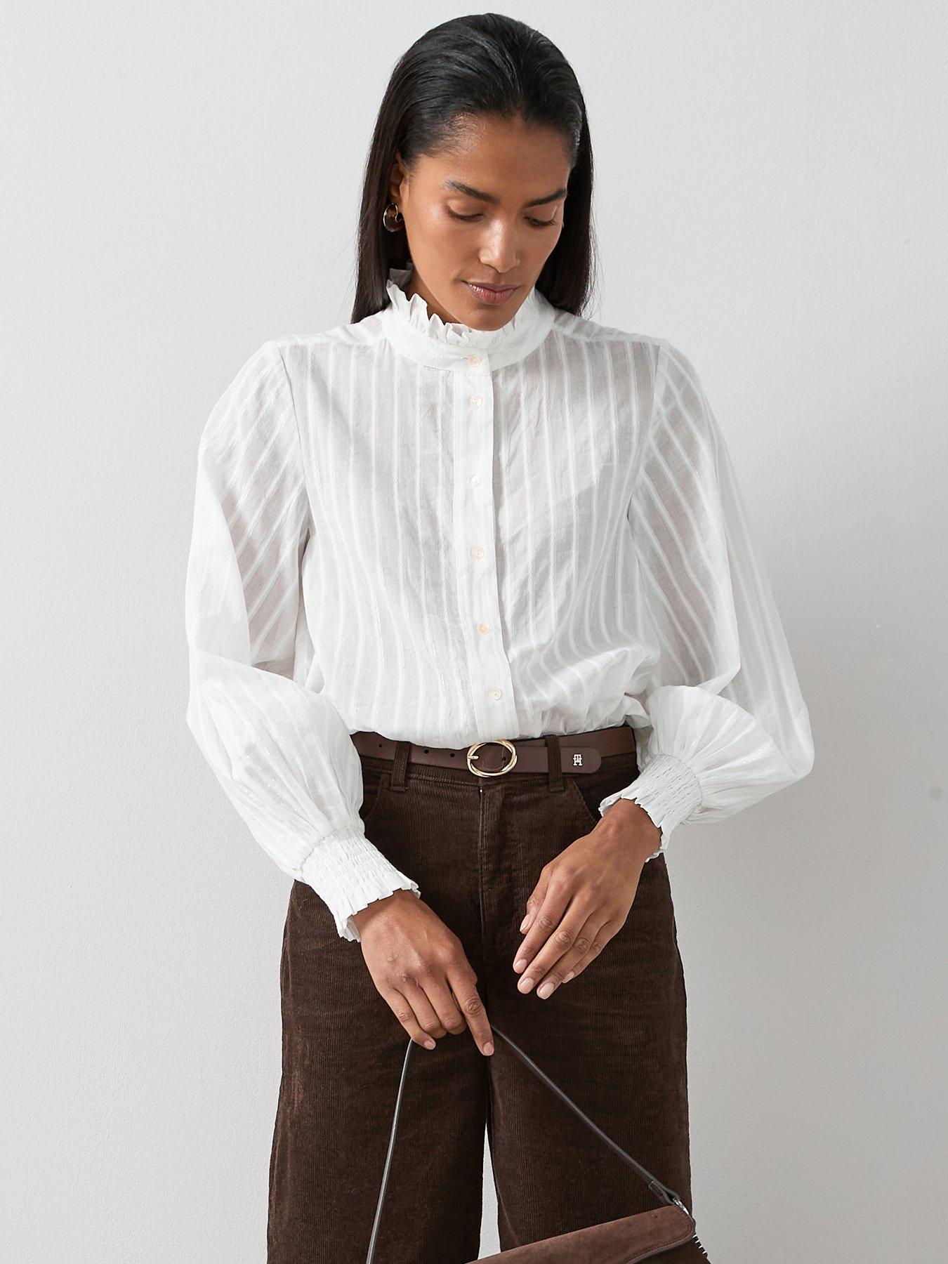 undefined Frill High Neck Detail Button Up Shirt - White