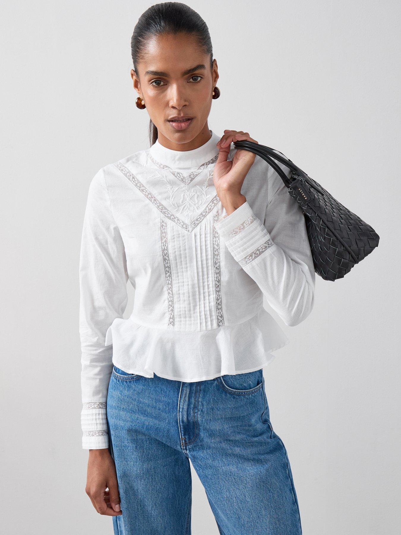 undefined Embroidered High Neck Blouse - White