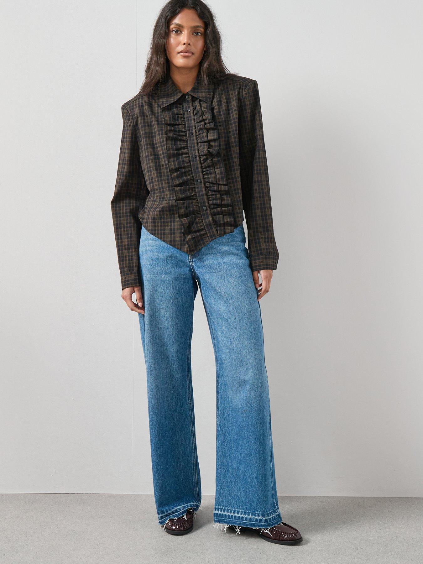 Image 3 of 7 of The Very Collection Collared Ruffle Detail Checked Shirt