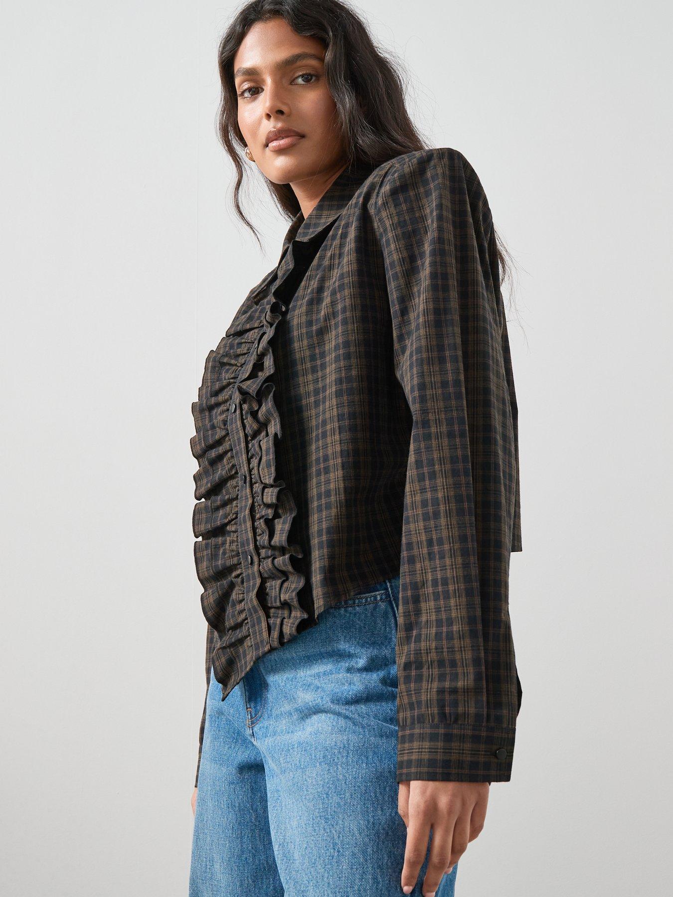 Image 5 of 7 of The Very Collection Collared Ruffle Detail Checked Shirt