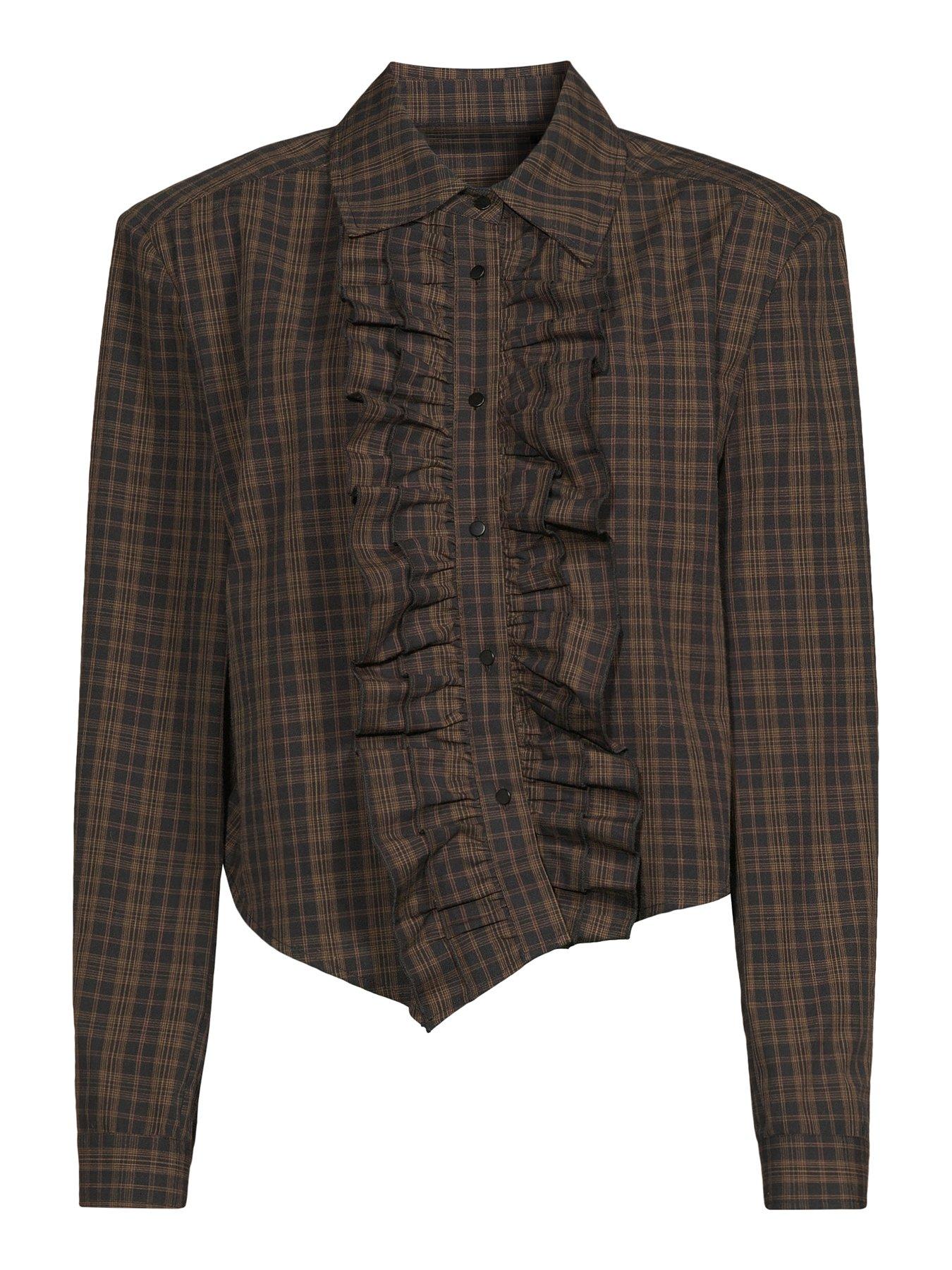 Image 7 of 7 of The Very Collection Collared Ruffle Detail Checked Shirt