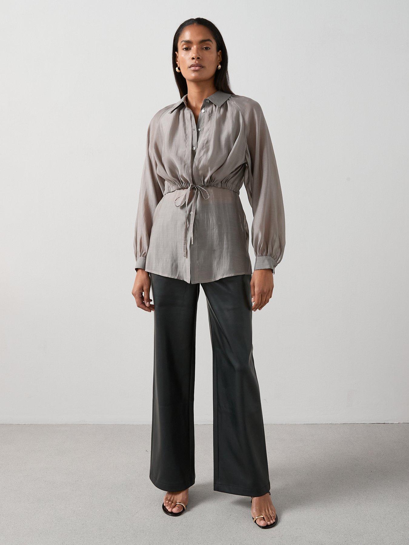 Image 3 of 7 of The Very Collection Drawstring Button Up Woven Blouse - Grey