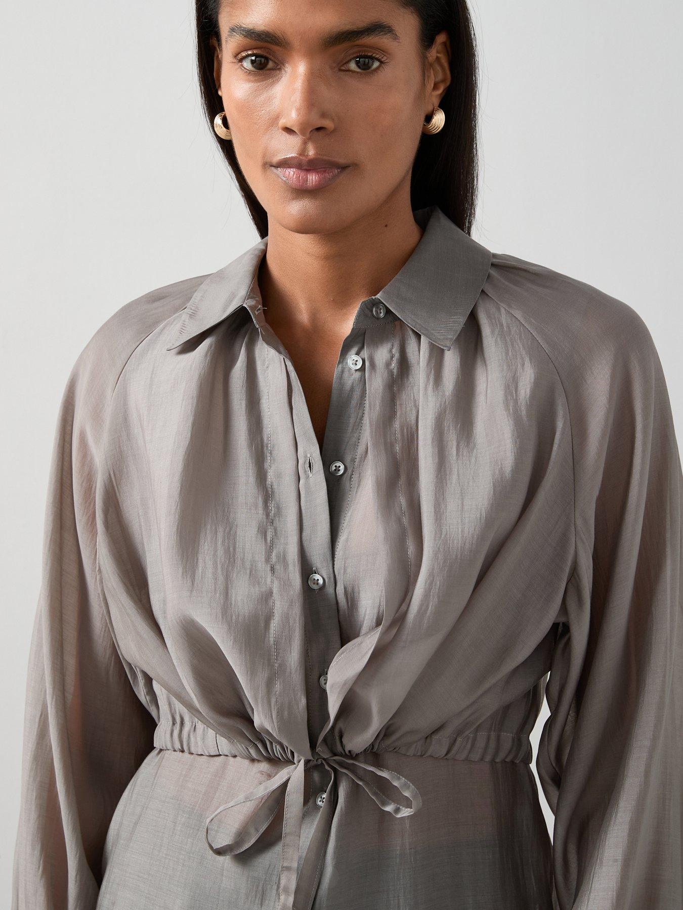 Image 6 of 7 of The Very Collection Drawstring Button Up Woven Blouse - Grey