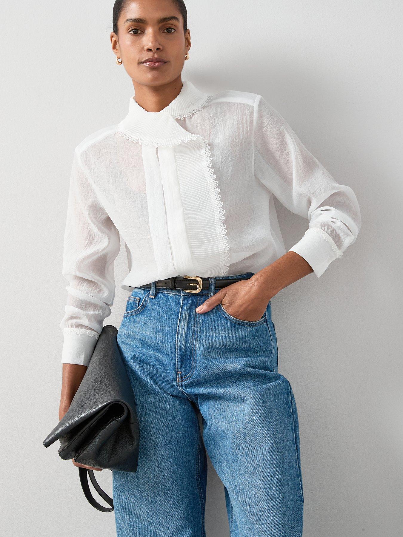 undefined Pleat Neckline Detail Blouse - White