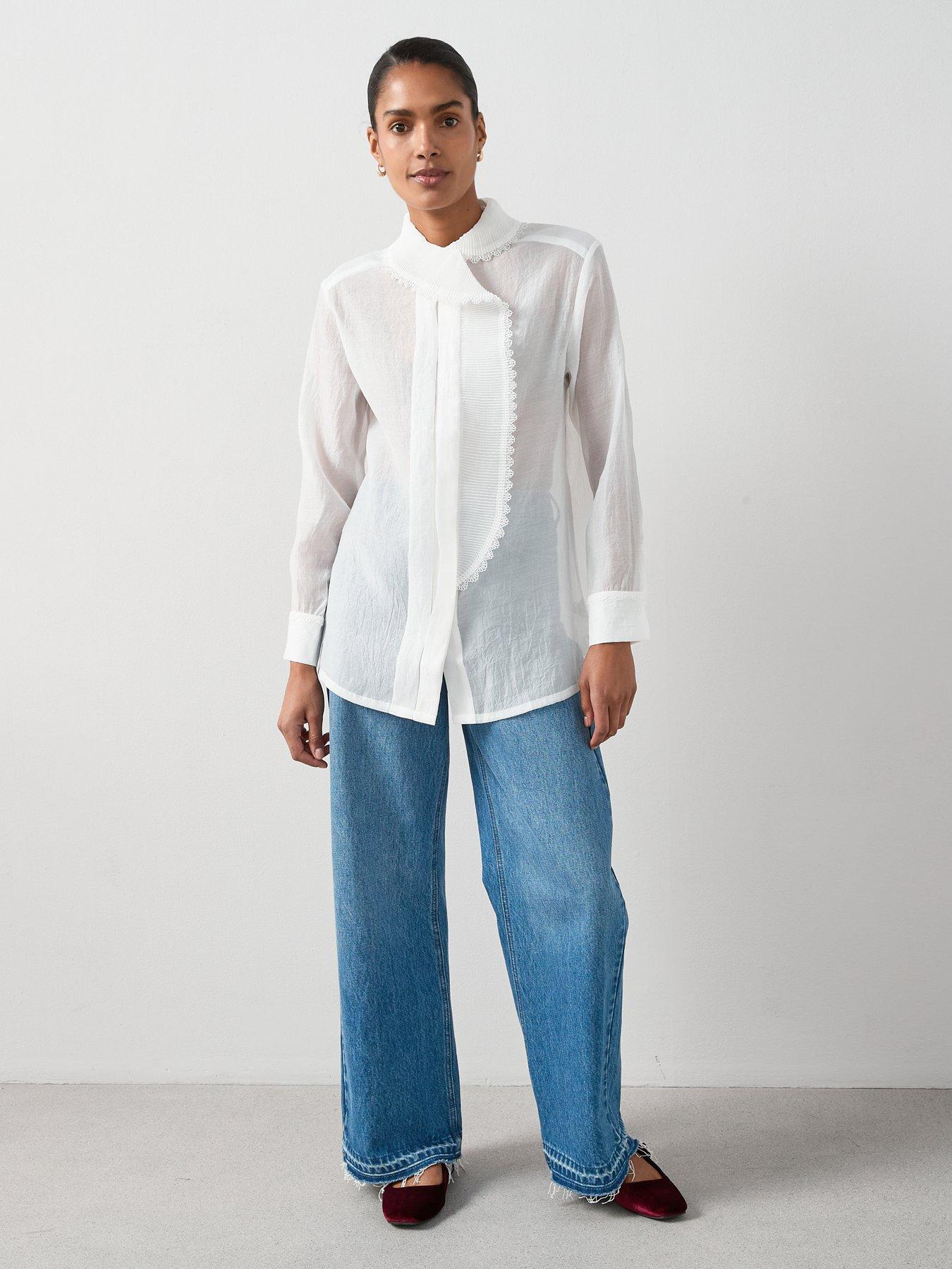 Image 6 of 6 of The Very Collection Pleat Neckline Detail Blouse - White&nbsp;