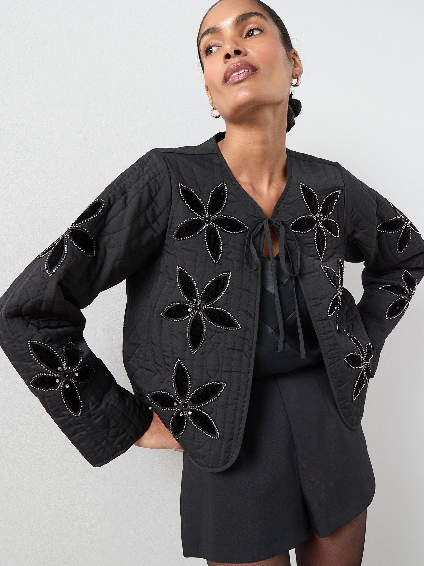 front image of the-very-collection-embellished-tie-trophy-jacket-black