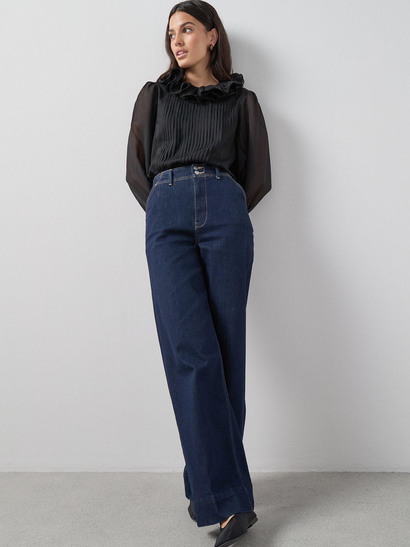  image of the-very-collection-pleated-ruffle-detail-neck-blouse-black