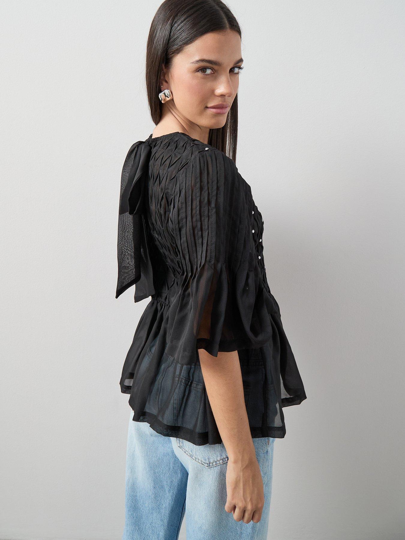 Image 2 of 7 of The Very Collection Embellished Peplum Top - Black