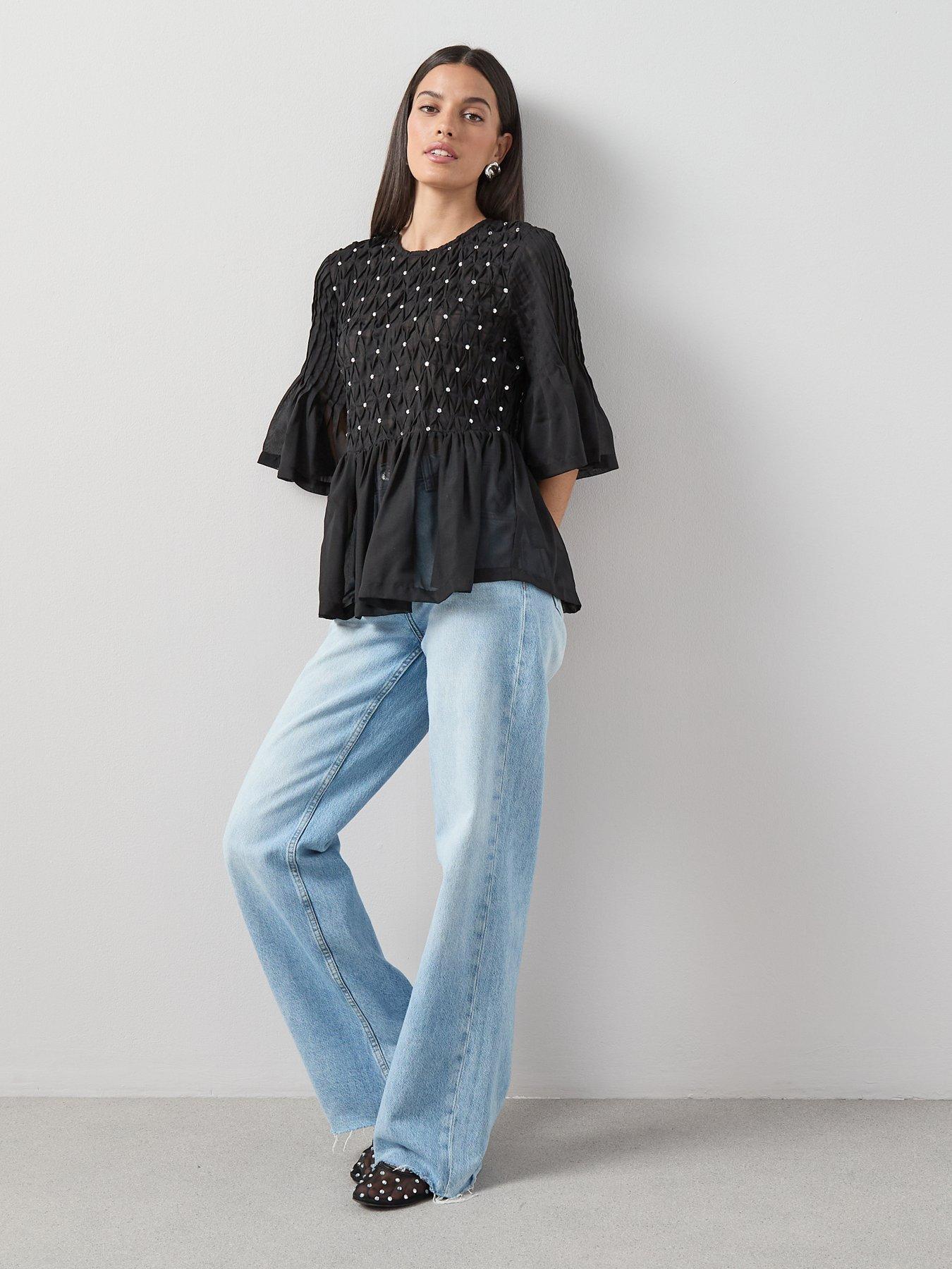 Image 3 of 7 of The Very Collection Embellished Peplum Top - Black
