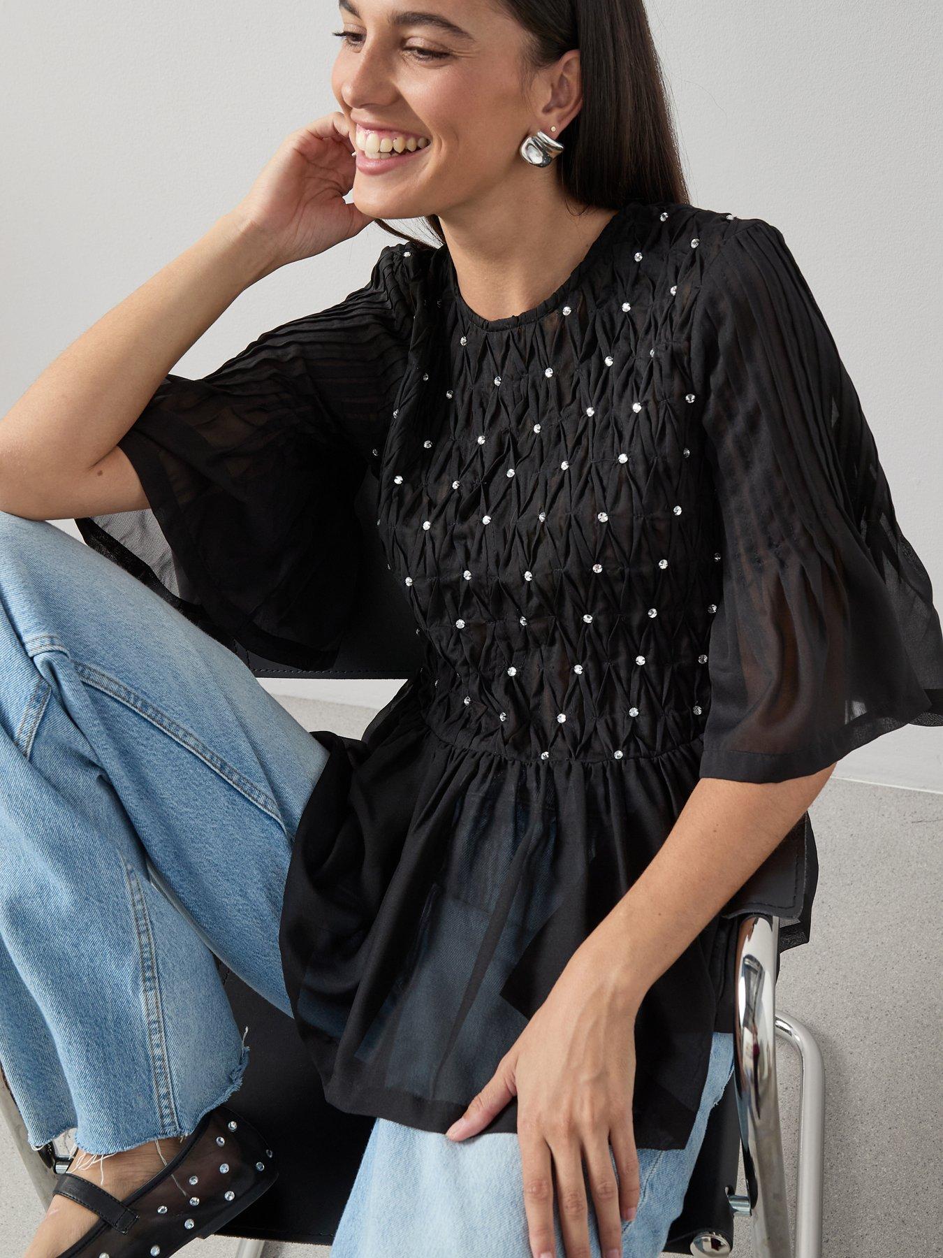 Image 5 of 7 of The Very Collection Embellished Peplum Top - Black