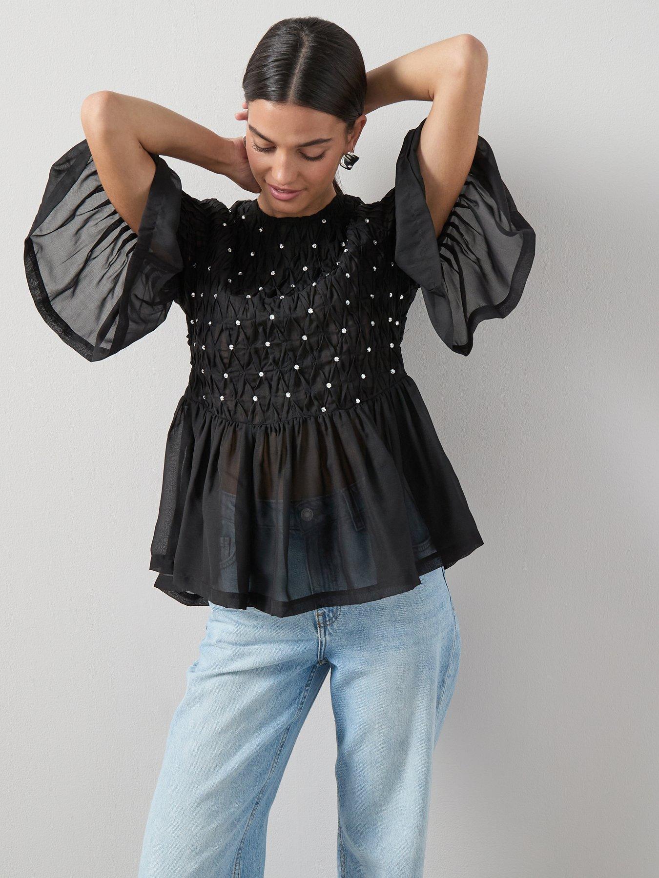 Image 6 of 7 of The Very Collection Embellished Peplum Top - Black