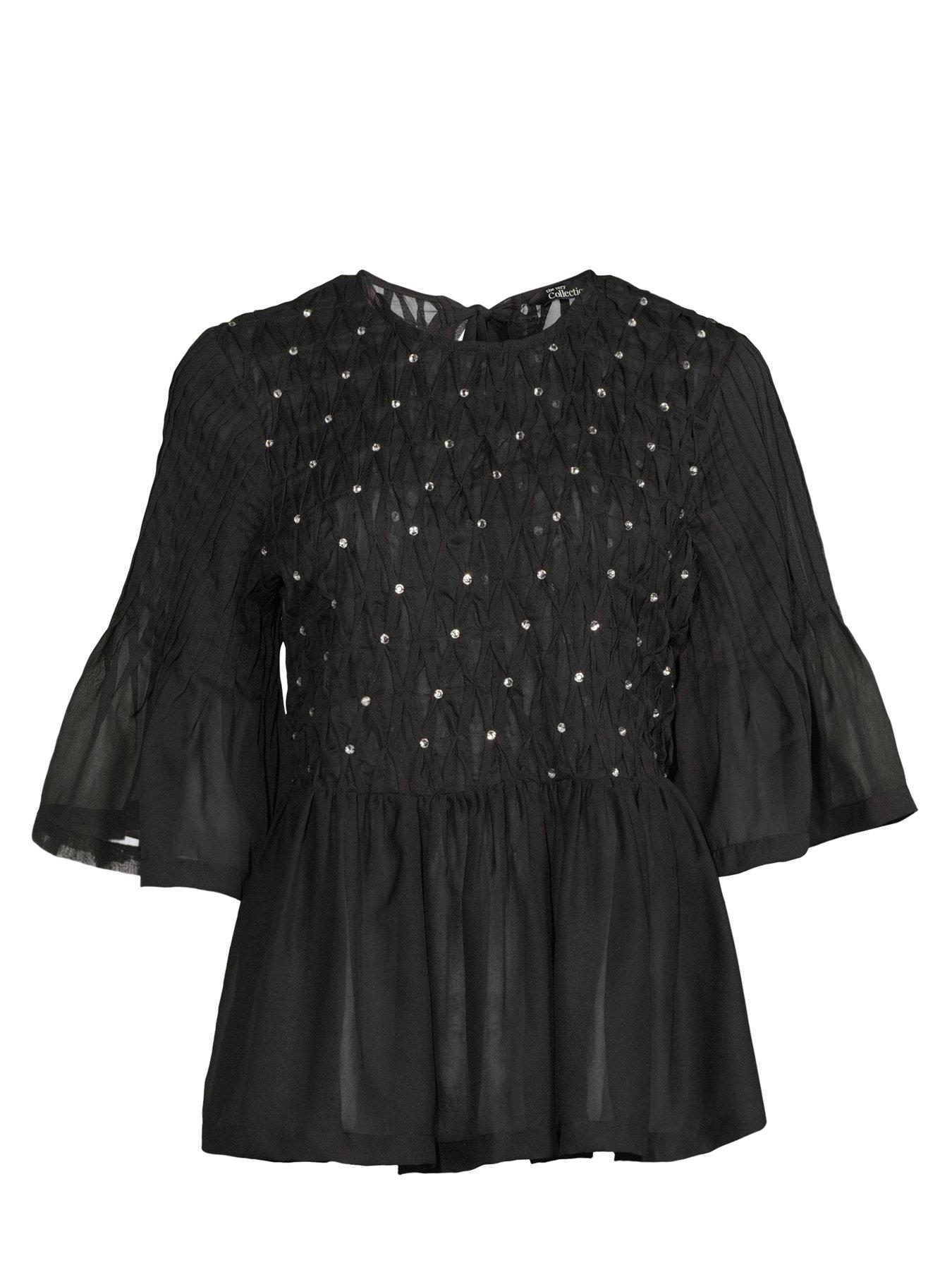 Image 7 of 7 of The Very Collection Embellished Peplum Top - Black