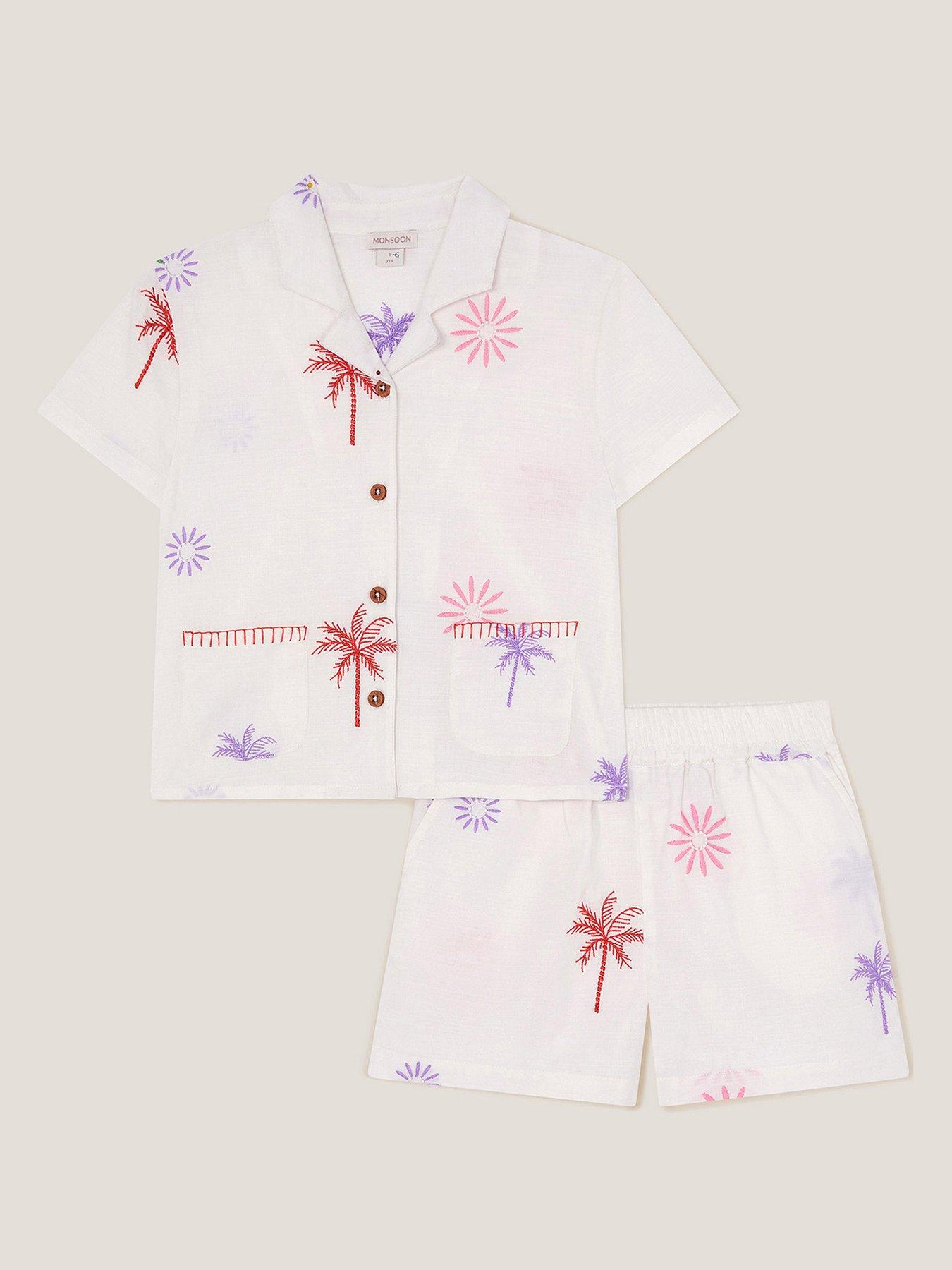 monsoon-girls-palm-embroidered-shirt-and-short-set-light-cream