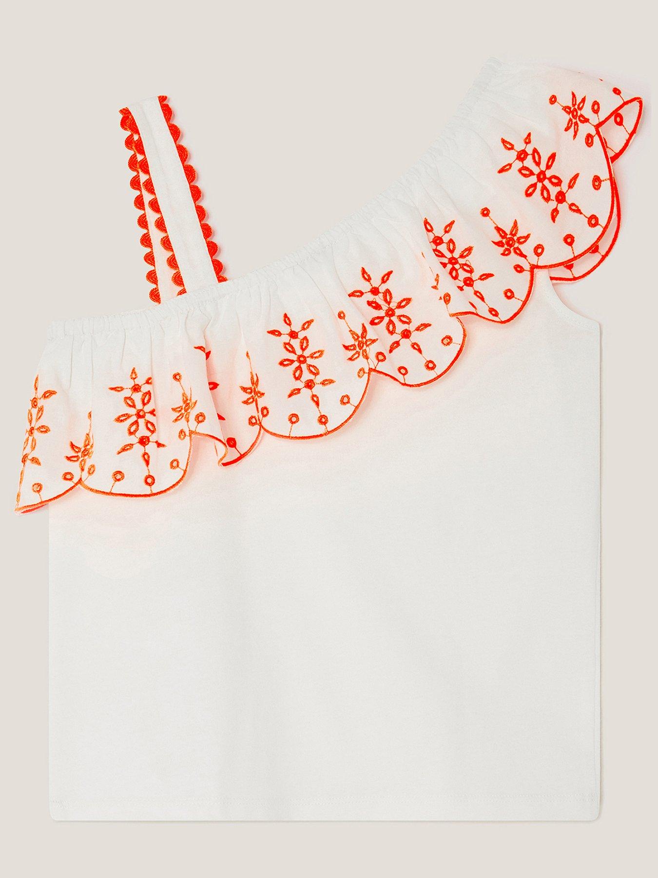 back image of monsoon-girls-one-shoulder-frill-top-blue