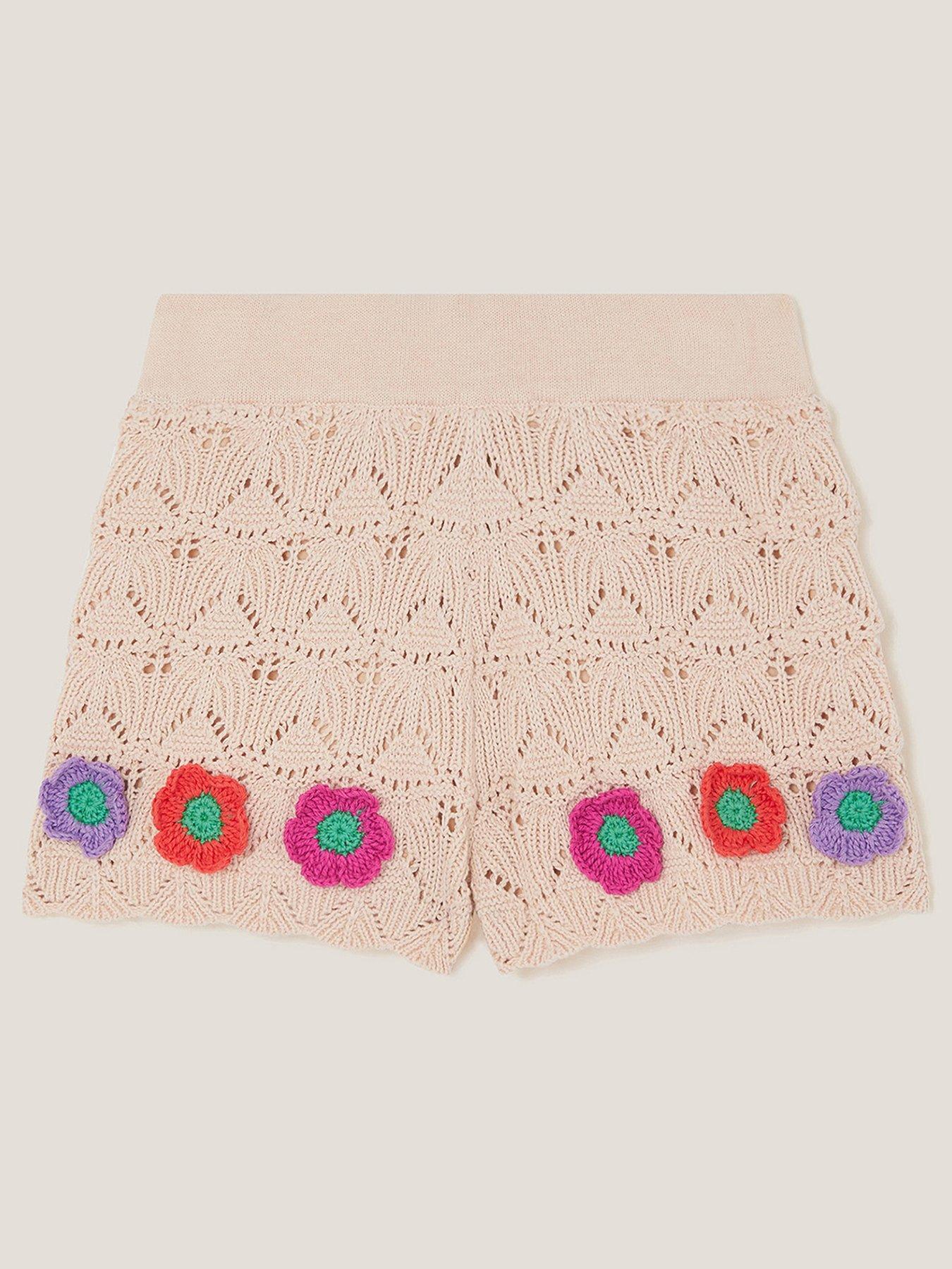 undefined Girls Crochet Flower Shorts - Light Cream