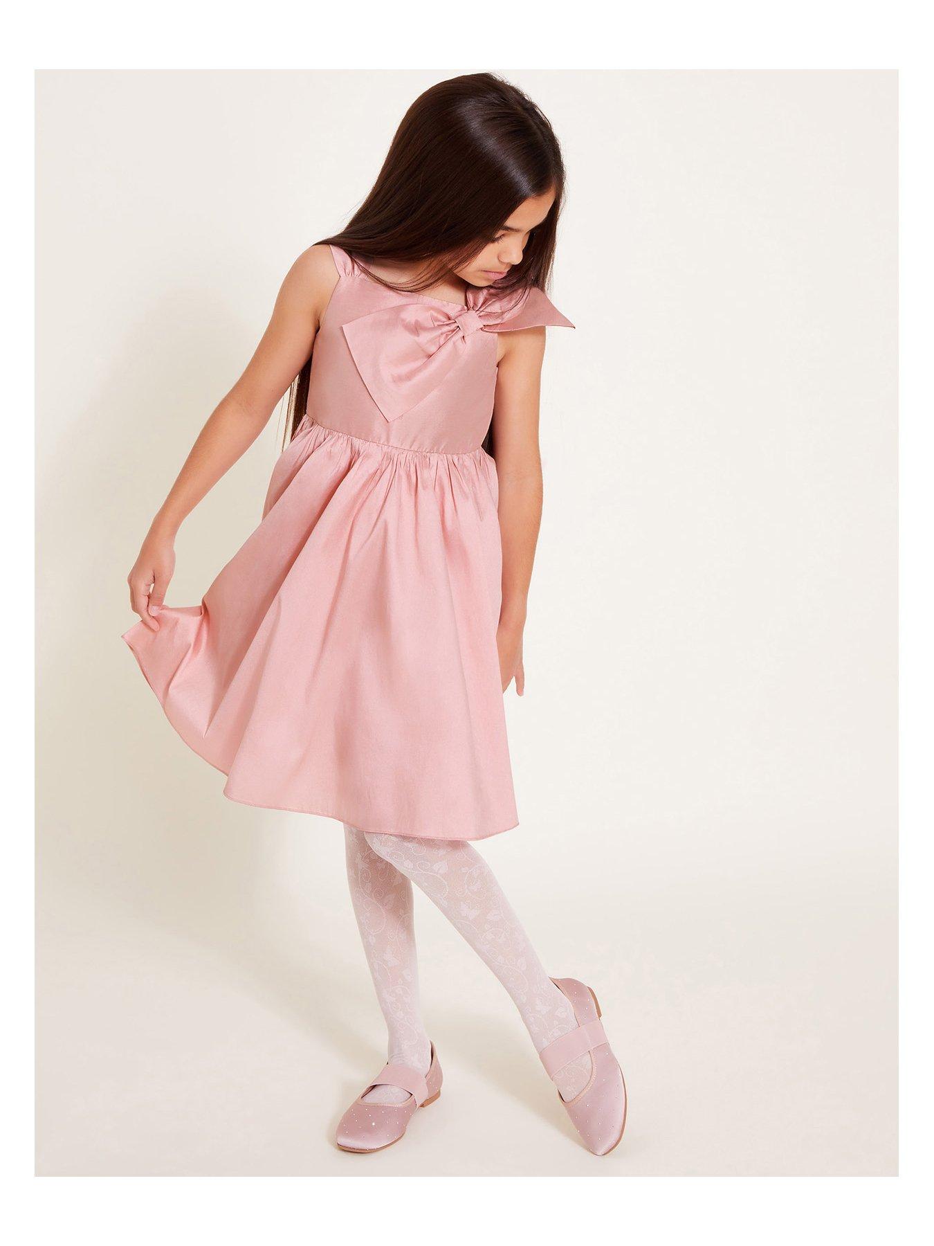 undefined Girls Freya Bow Detail Taffeta Dress - Pink