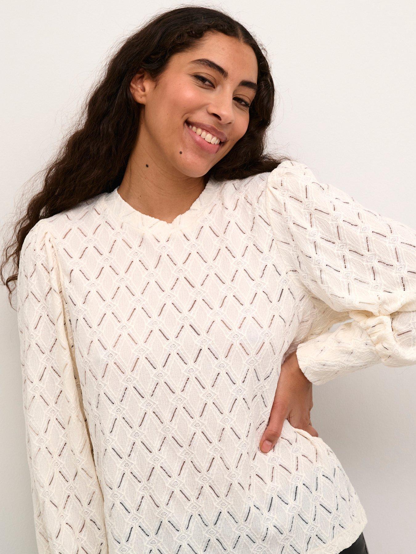  image of kaffe-tine-lace-blouse-white