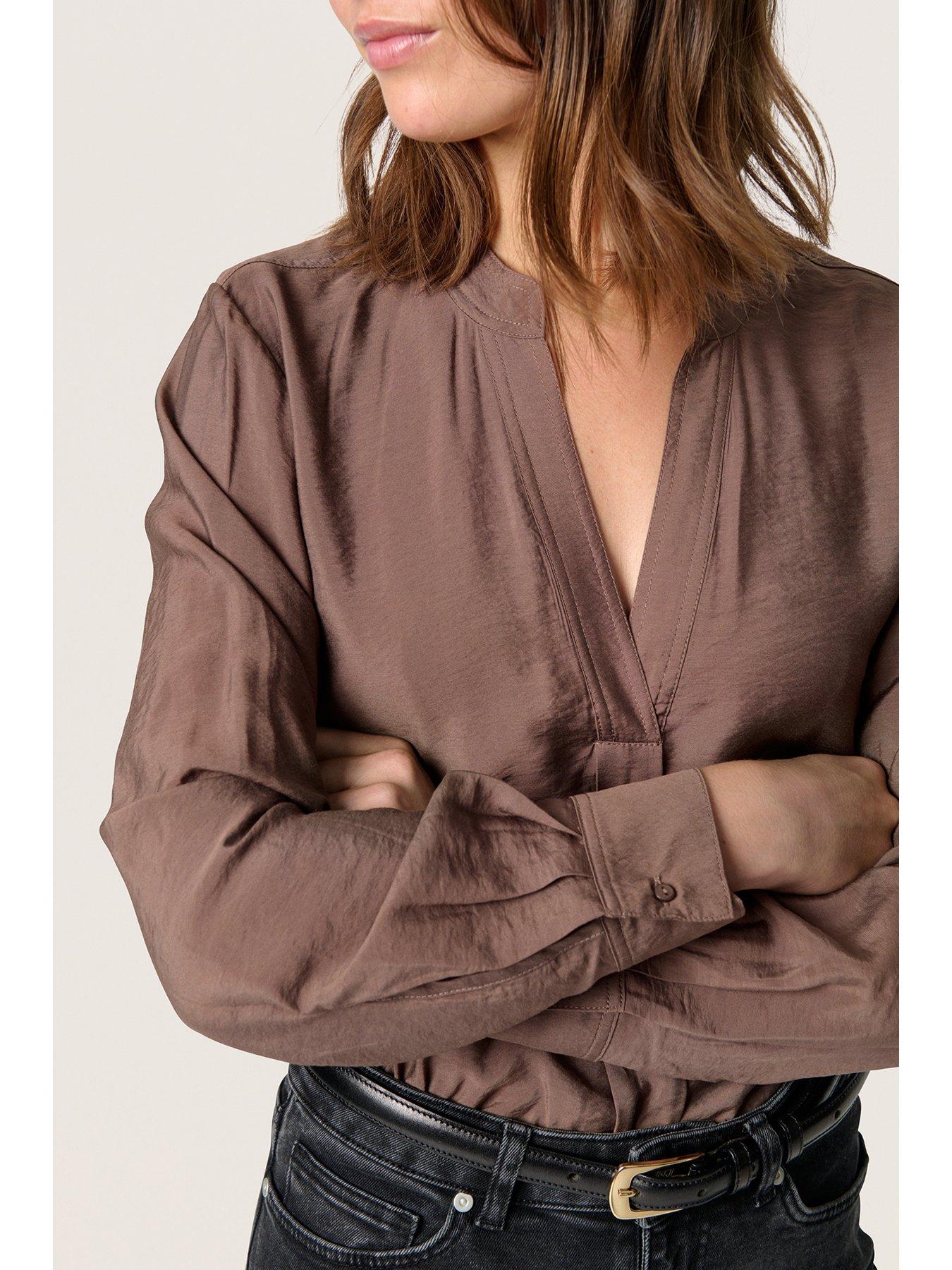  image of soaked-in-luxury-leodora-blouse-brown