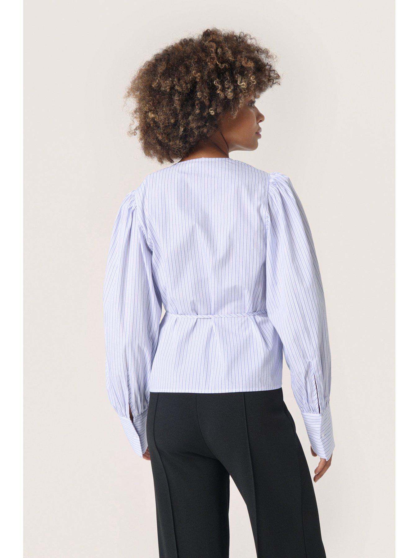  image of soaked-in-luxury-oriana-wrap-blouse-blue