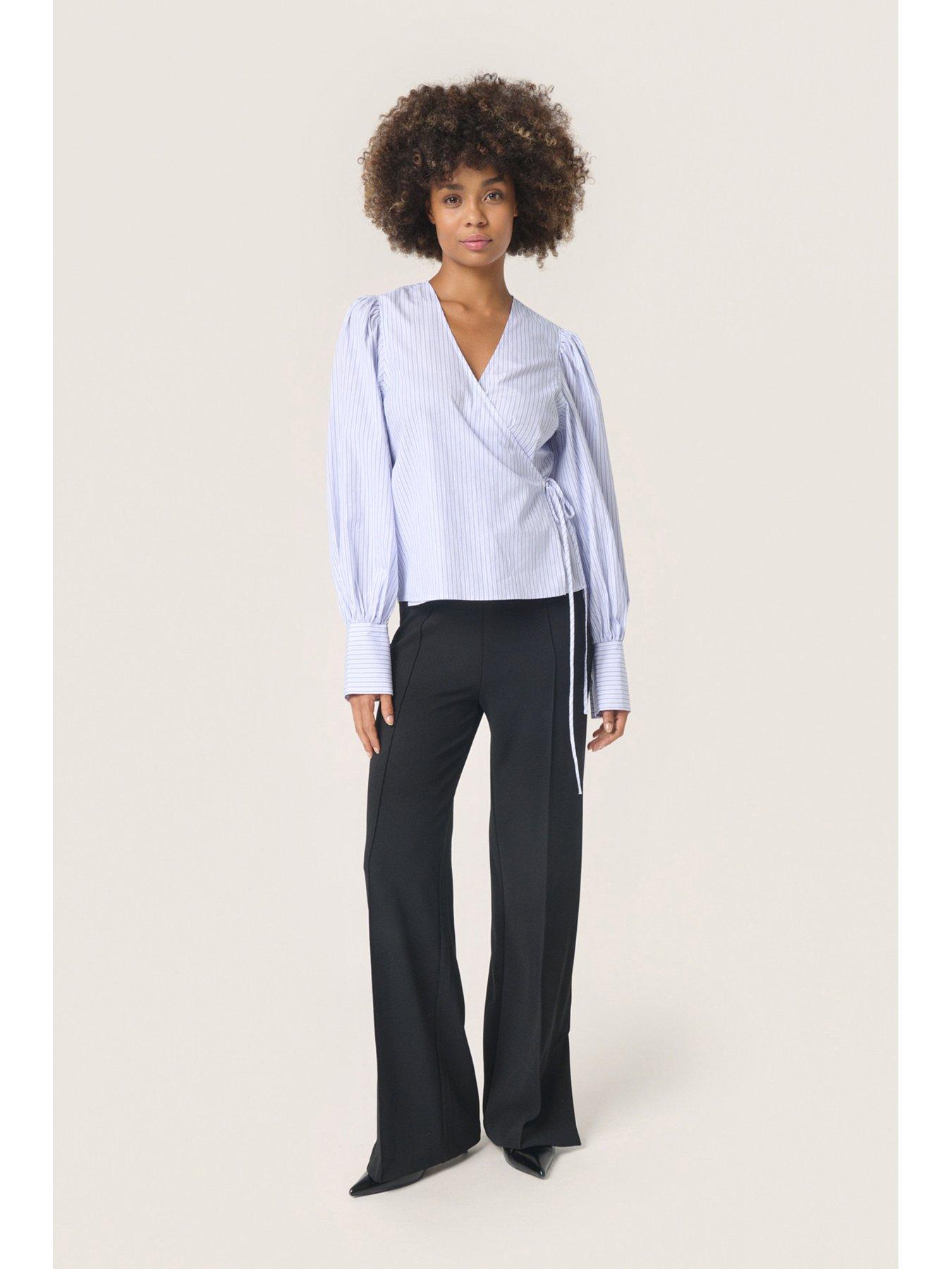 image of soaked-in-luxury-oriana-wrap-blouse-blue