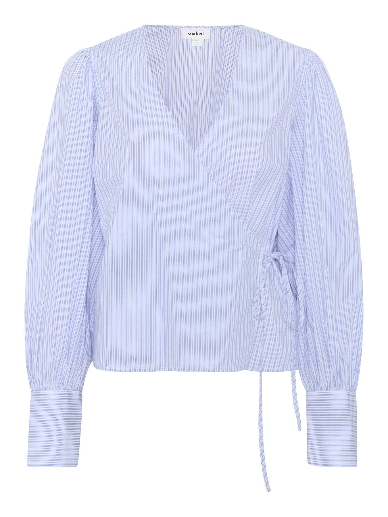  image of soaked-in-luxury-oriana-wrap-blouse-blue