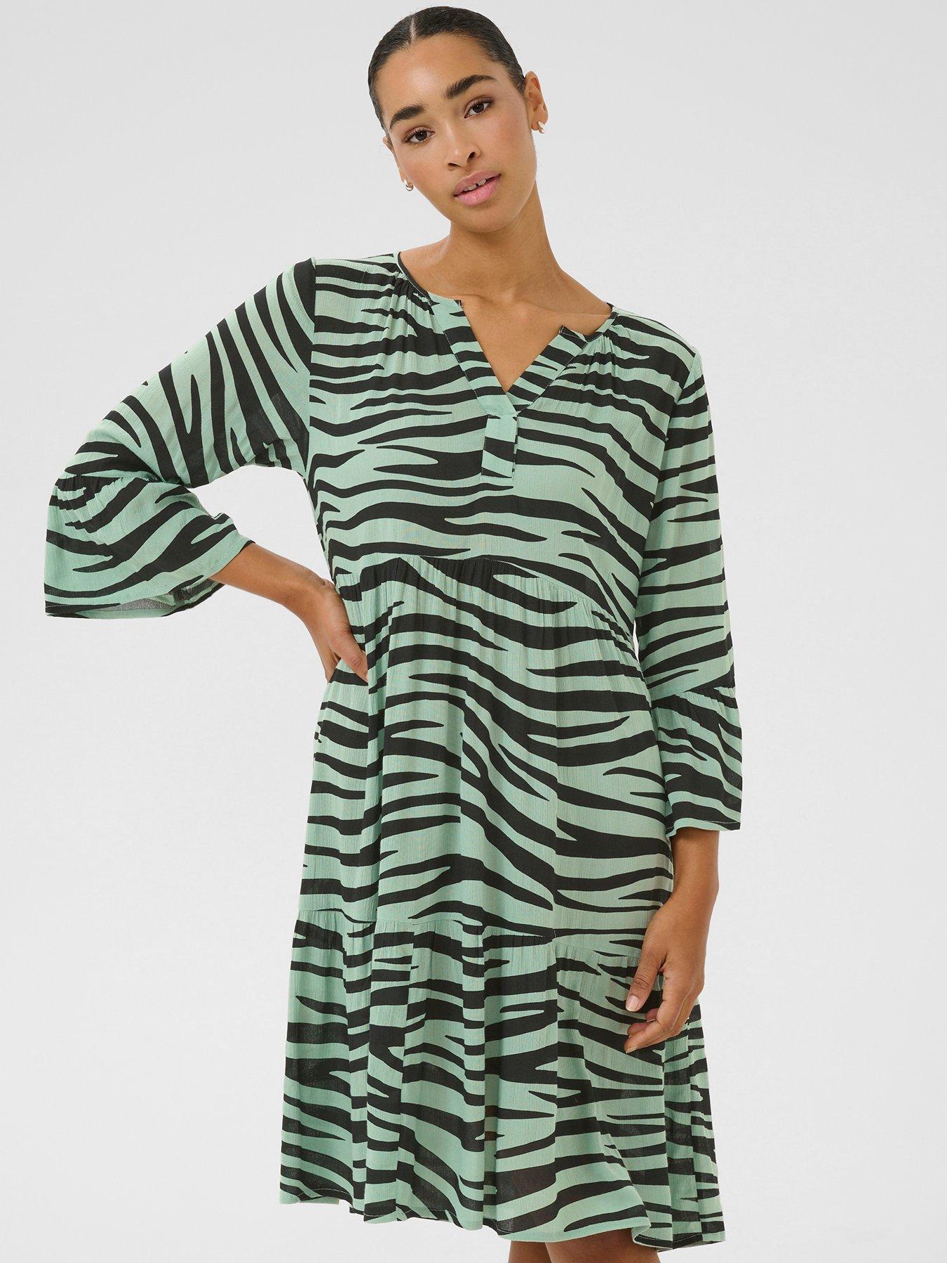 undefined Lea Amber Zebra Print Dress - Green