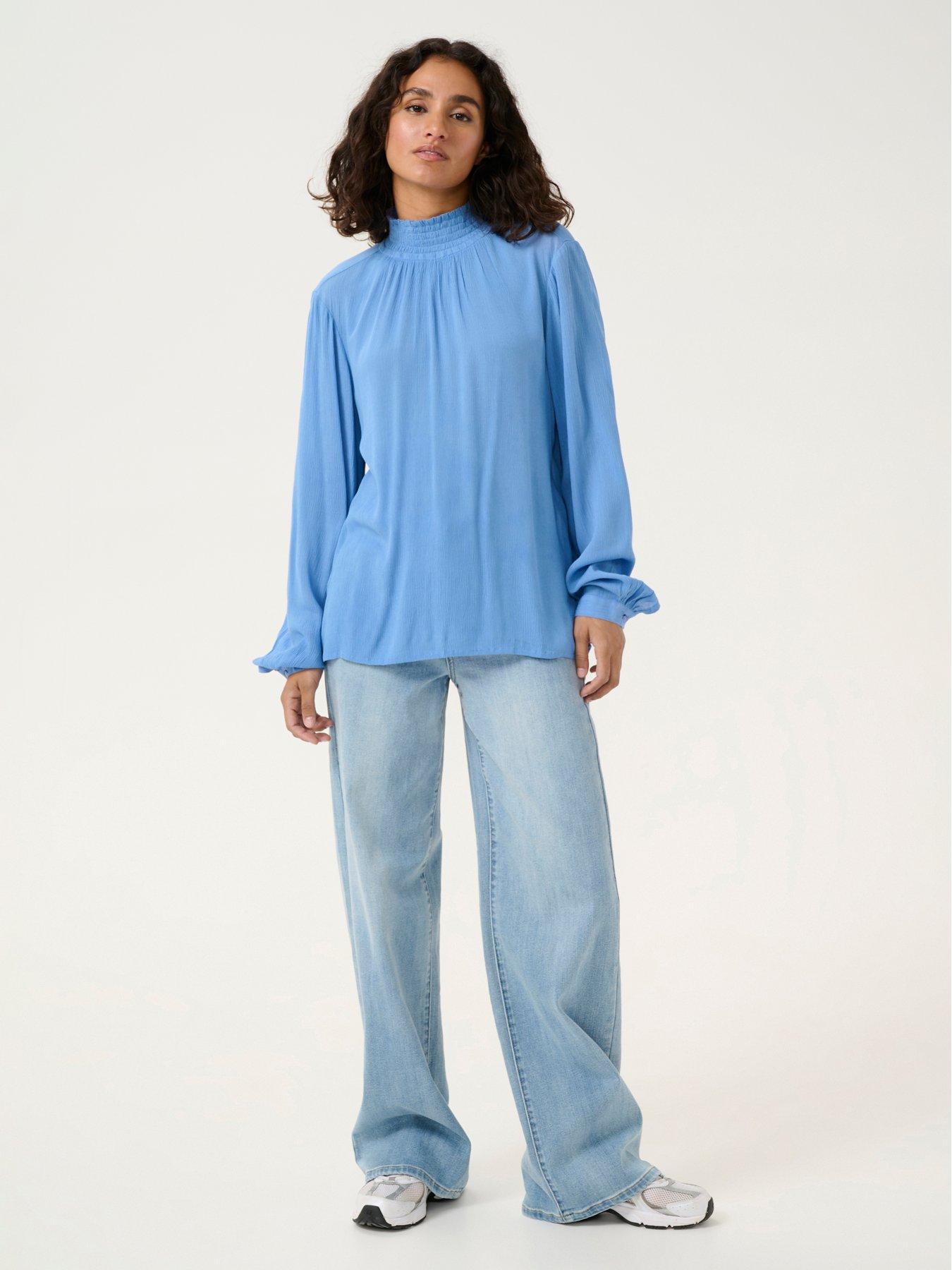  image of kaffe-trine-long-sleeve-high-neck-blouse-blue